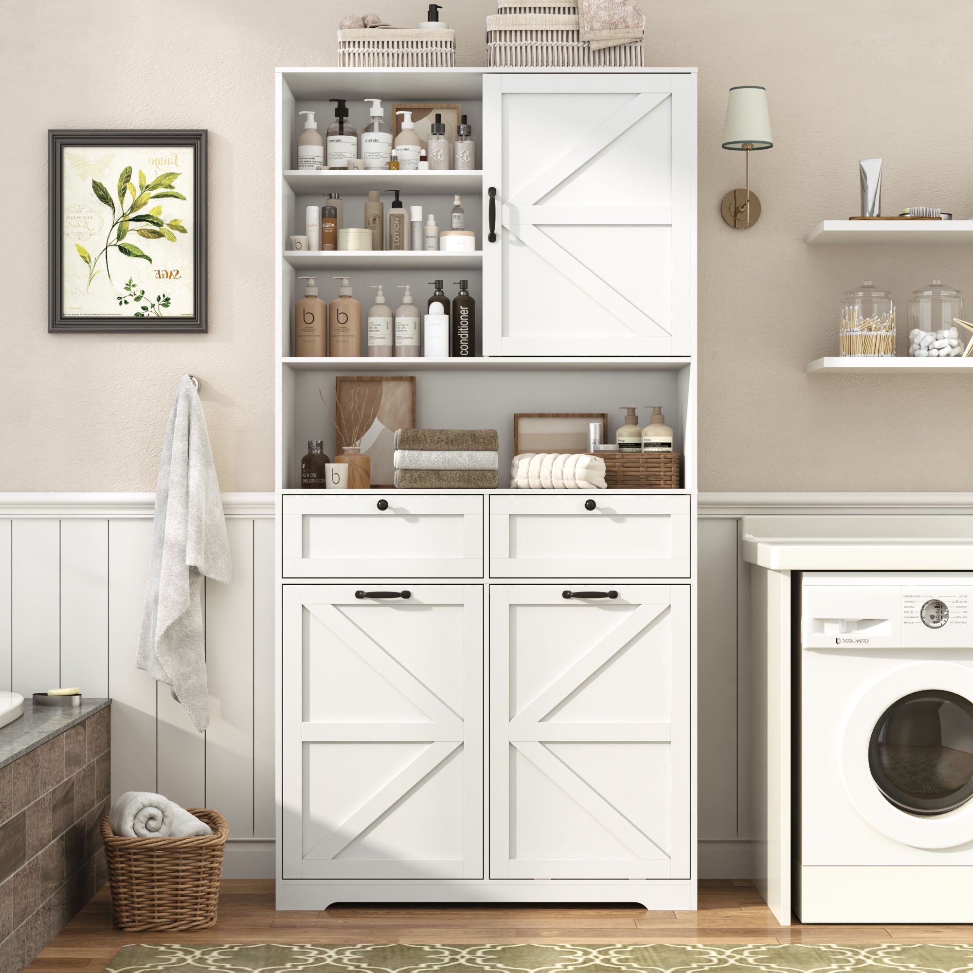 78" Tall Tilt-Out Laundry Hamper Cabinet
