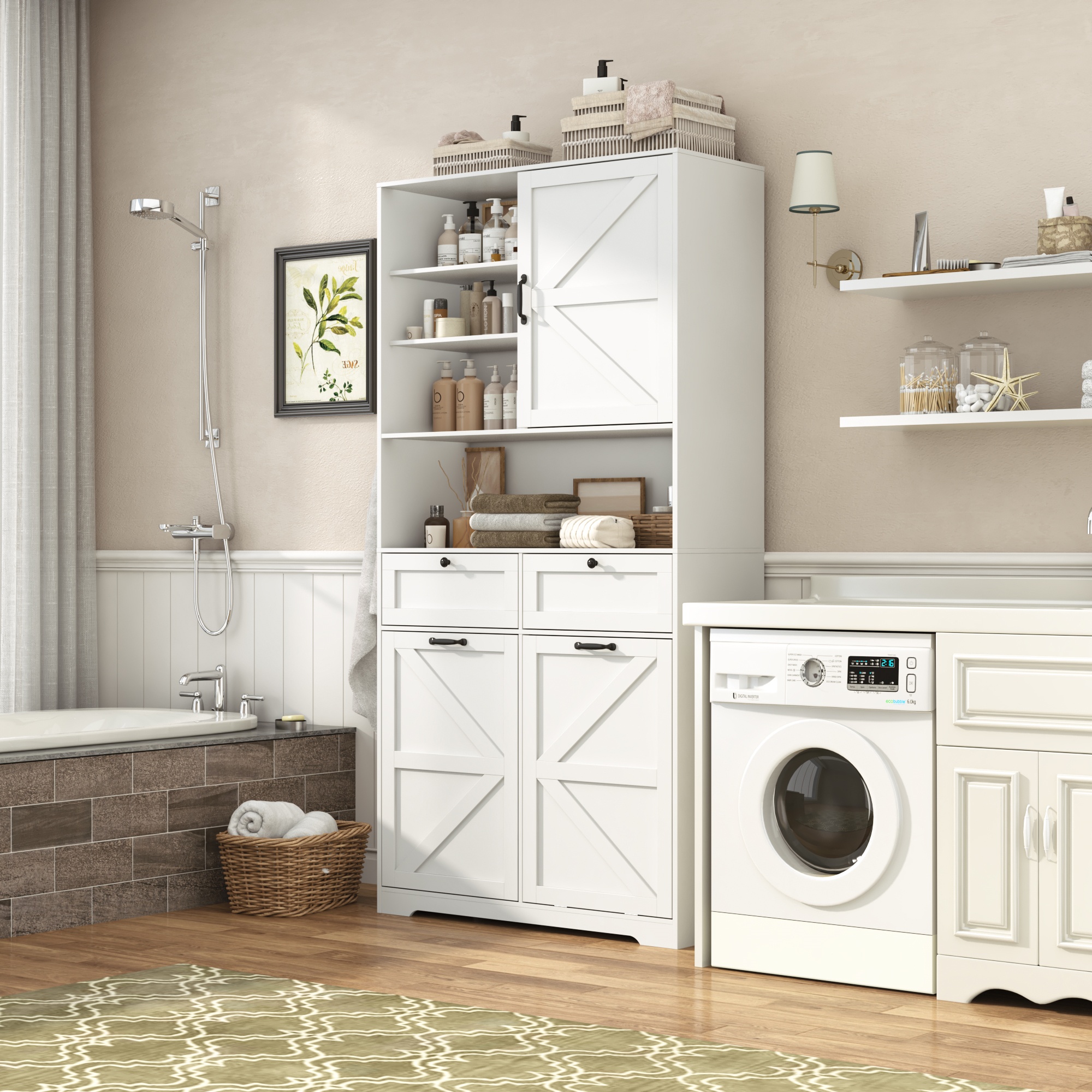 78" Tall Tilt-Out Laundry Hamper Cabinet