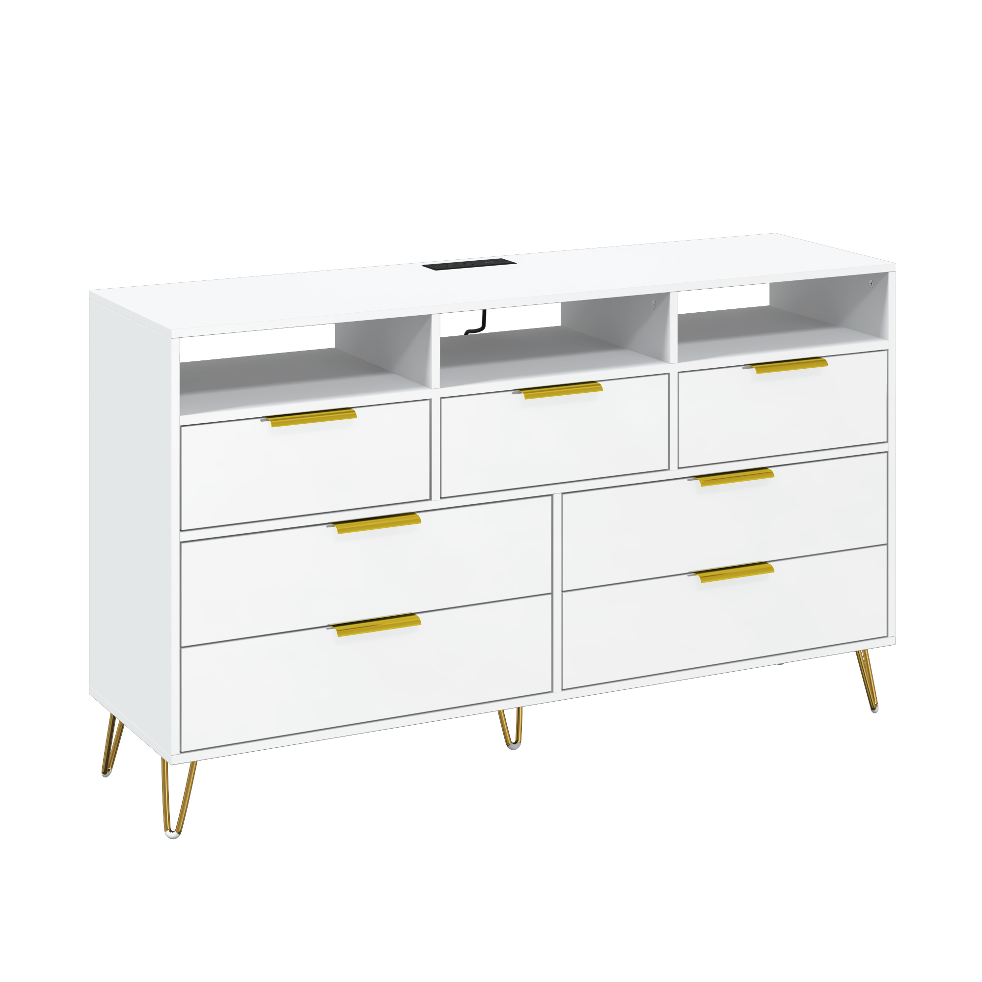 ChVans Black Dresser with LED Lights for Bedroom, Modern Wood Dresser with Wide Drawers and Metal Handles, 6 drawer dresser for Kids Living Room, Bedroom, Hallway