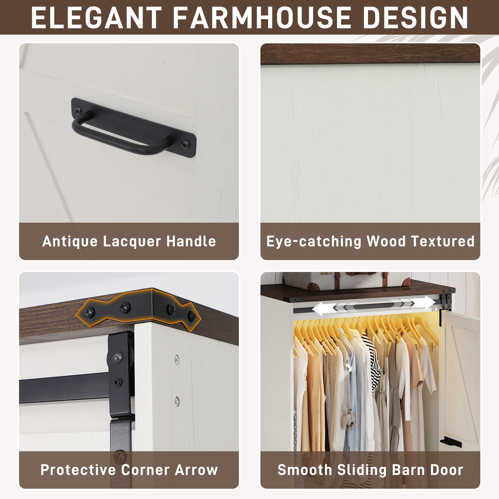 ChVans 72.8''H Armoire Wardrobe Closet with Sensor Light and 2 Drawer, Farmhouse Bedroom Armoire Cabinet with Hanging Rod, Wooden Wardrobe Cabinet with folding sliding barn door for Bedroom