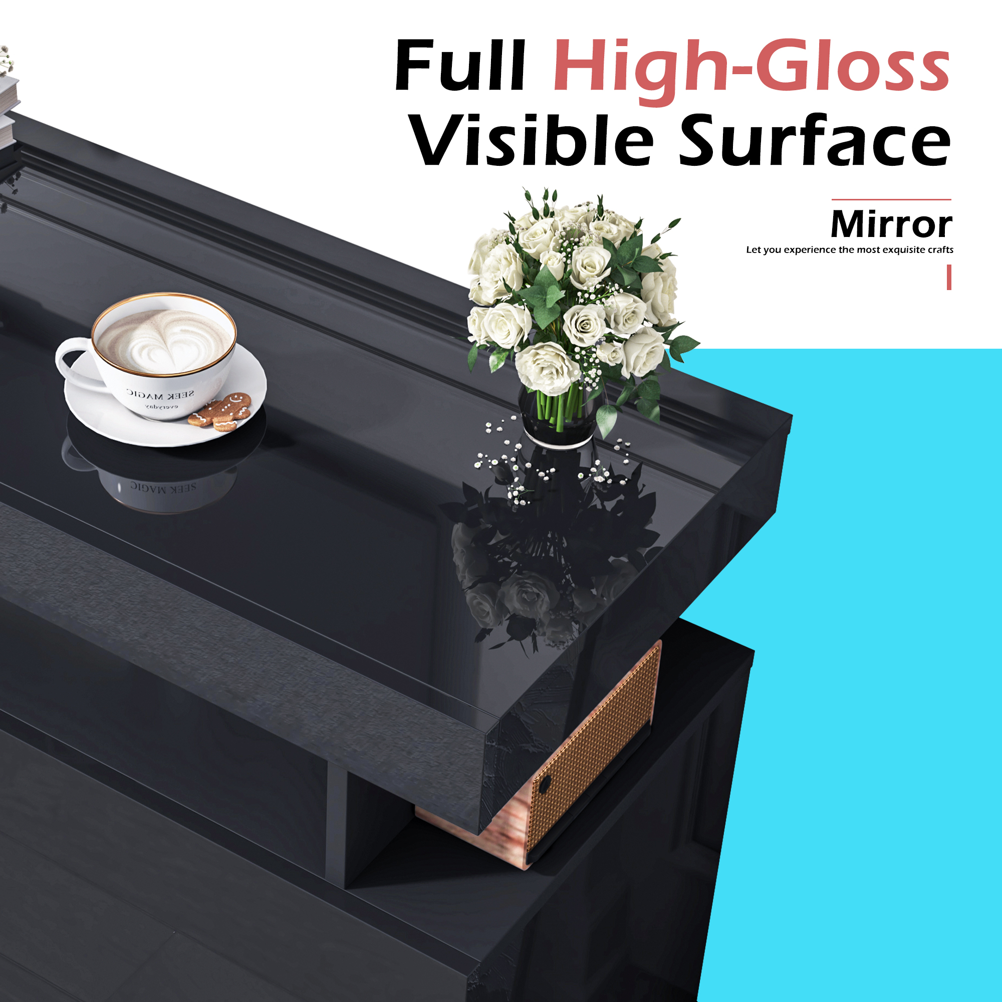 ChVans LED TV Stand for 75/80inch, 2 Tier TV Console Cabinet with Storage Cabinet & Open Shelf, 70'' High Glassy Modern Entertainment Center for Living Room, Bedroom