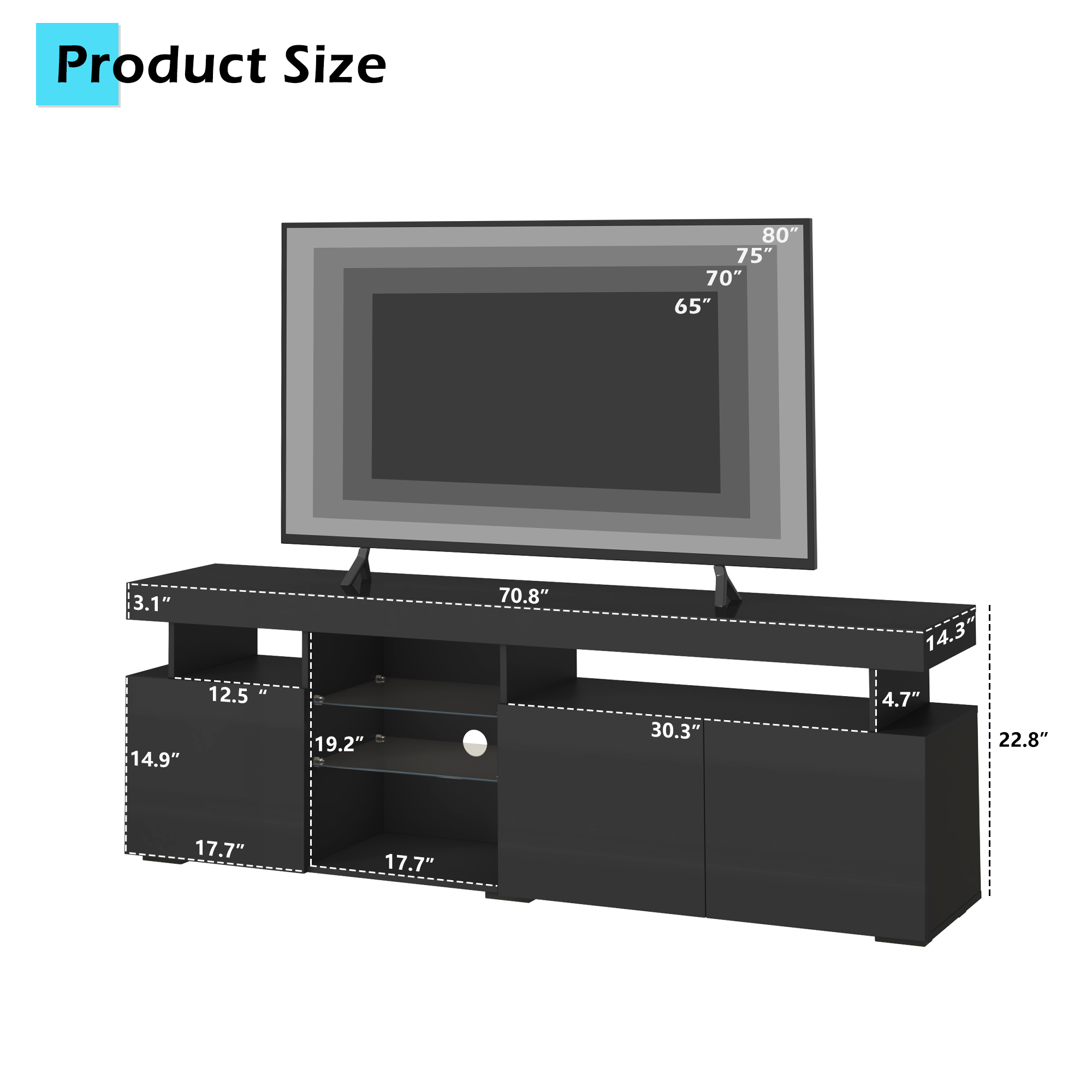 ANPOO 70.8'' LED TV Stand for TVs up to 80'', High Glossy Entertainment Center with Storage Cabinet, Modern TV Console Media Cabinet for Living Room, Bedroom