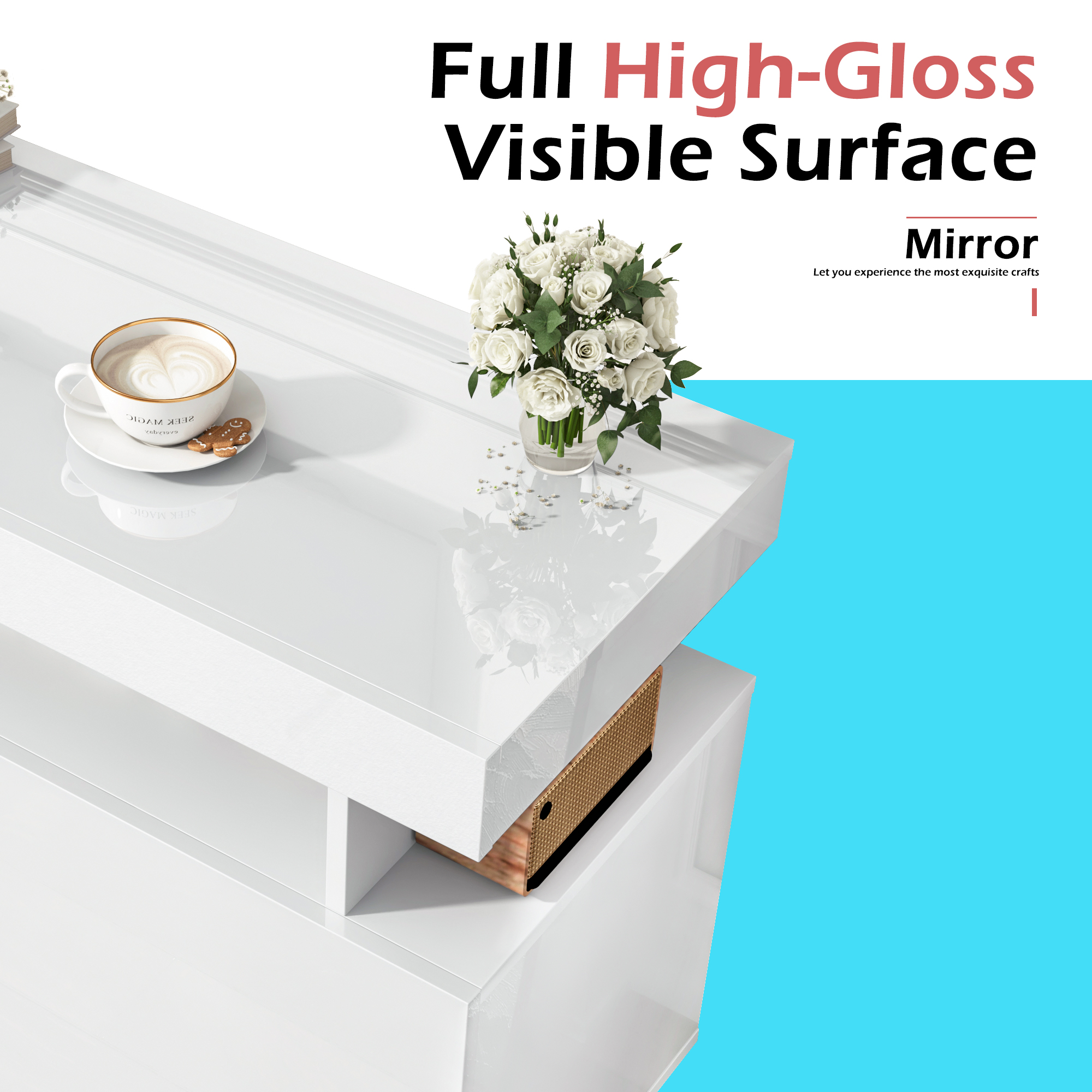 ChVans LED TV Stand for 75/80inch, 2 Tier TV Console Cabinet with Storage Cabinet & Open Shelf, 70'' High Glassy Modern Entertainment Center for Living Room, Bedroom