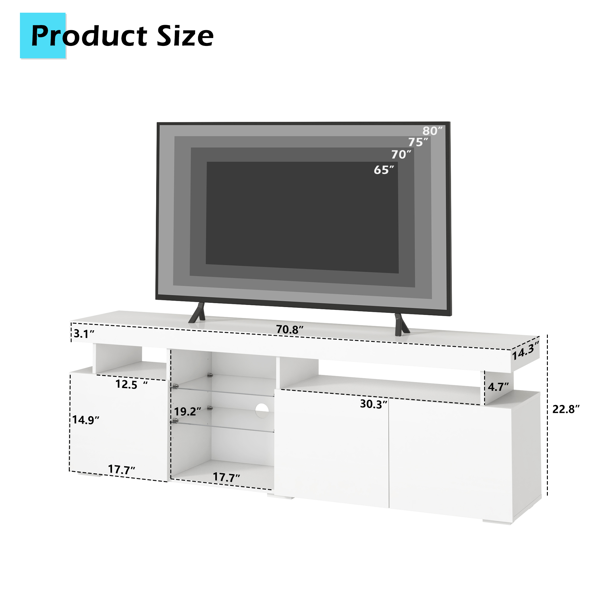 ANPOO 70.8'' LED TV Stand for TVs up to 80'', High Glossy Entertainment Center with Storage Cabinet, Modern TV Console Media Cabinet for Living Room, Bedroom
