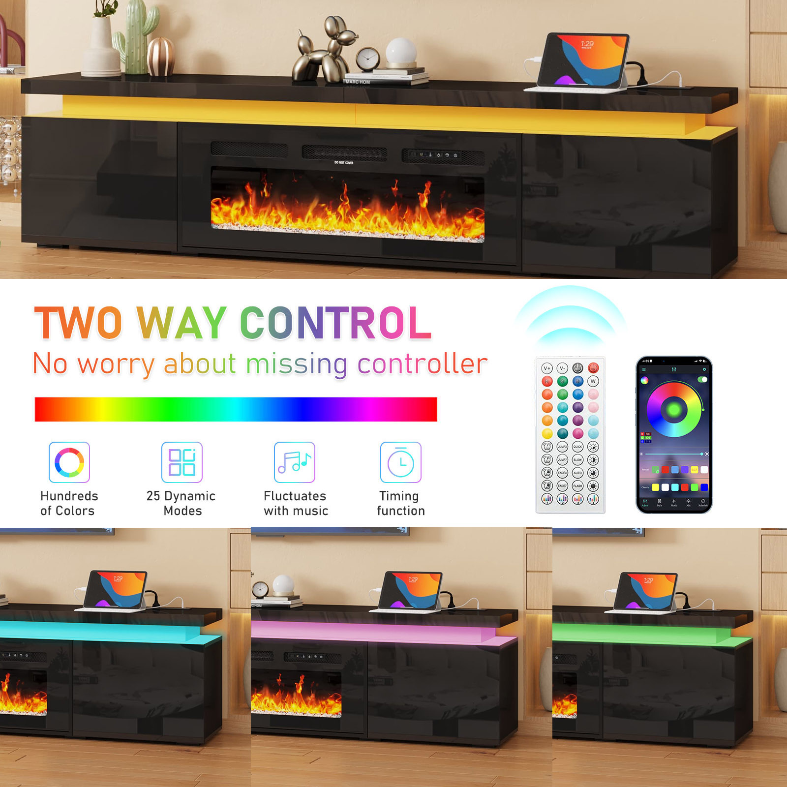 Fireplace TV Stand for 70" -90" with 40'' Electric Fireplace