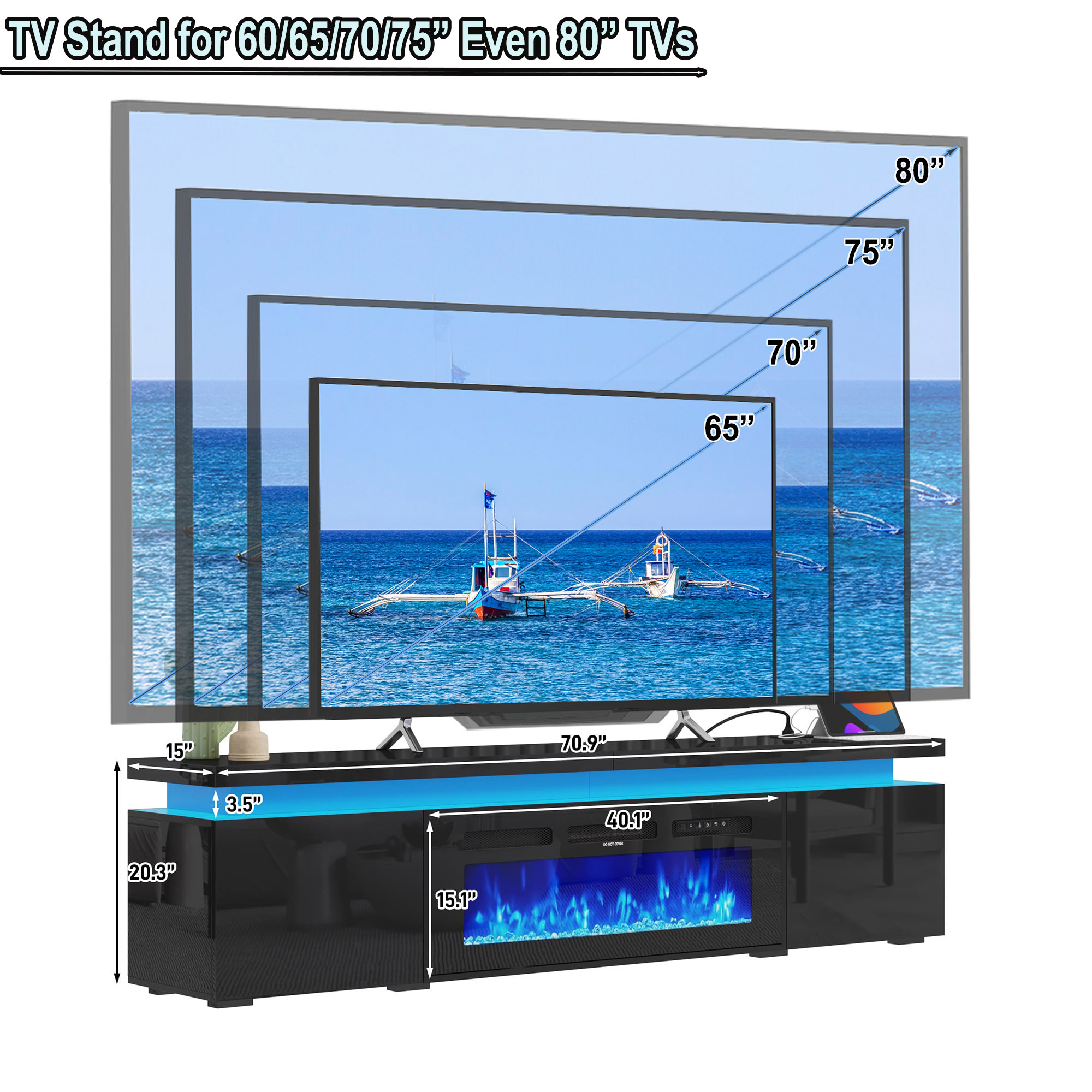 Fireplace TV Stand for 70" -90" with 40'' Electric Fireplace