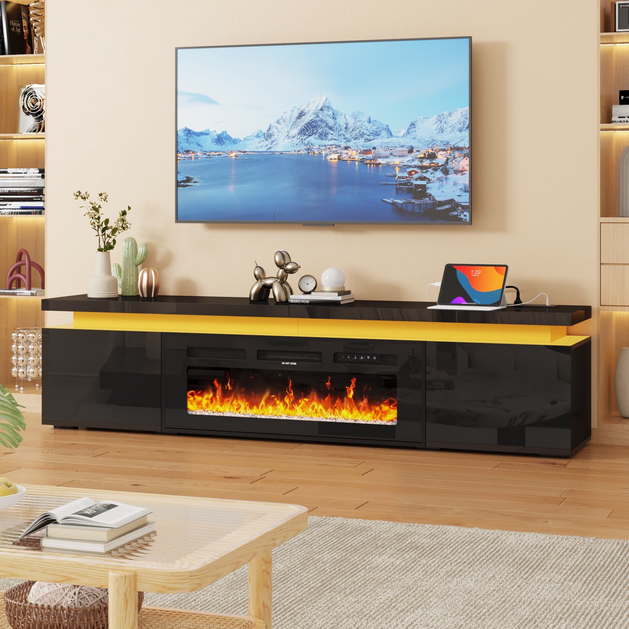 Fireplace TV Stand for 70" -90" with 40'' Electric Fireplace