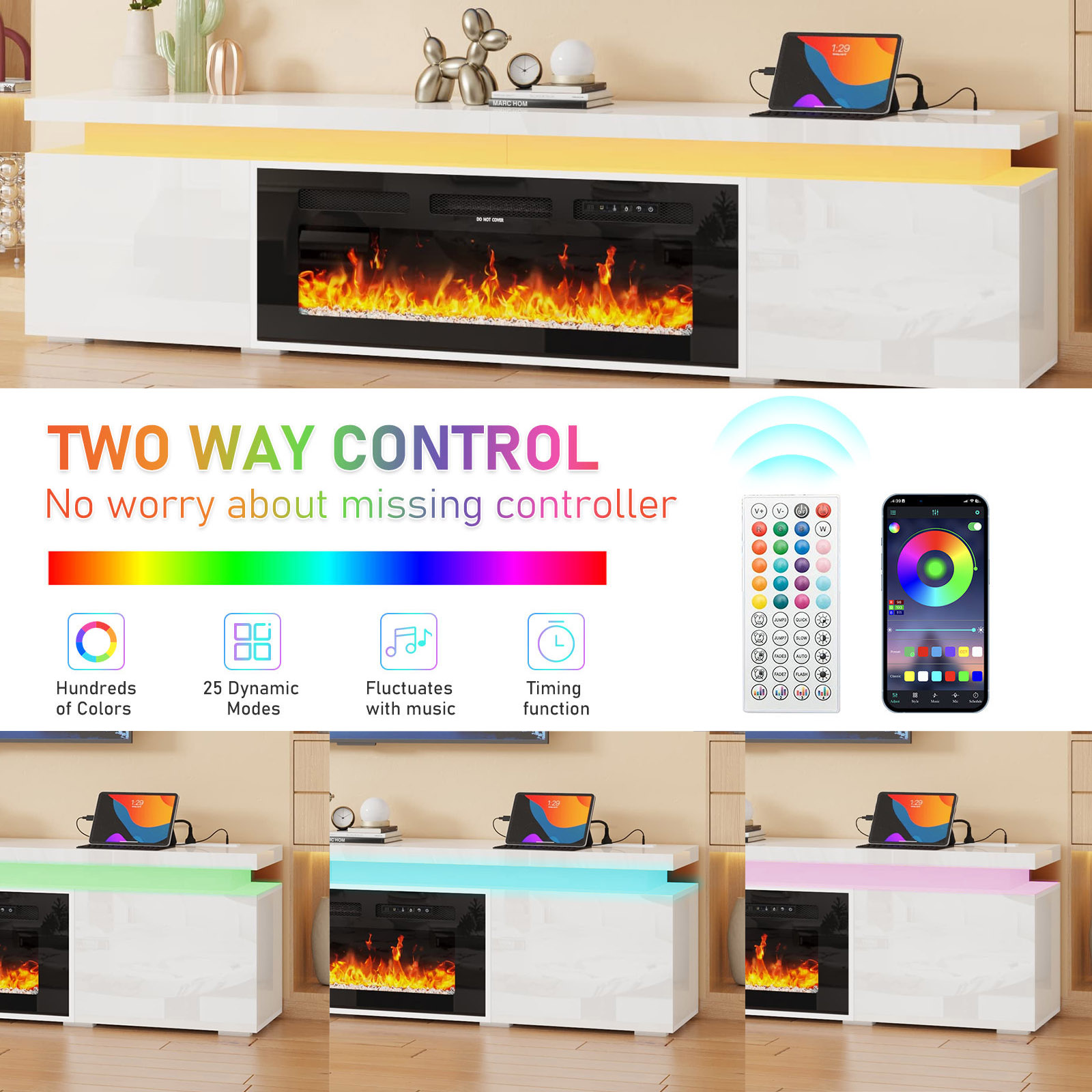 Fireplace TV Stand for 70" -90" with 40'' Electric Fireplace