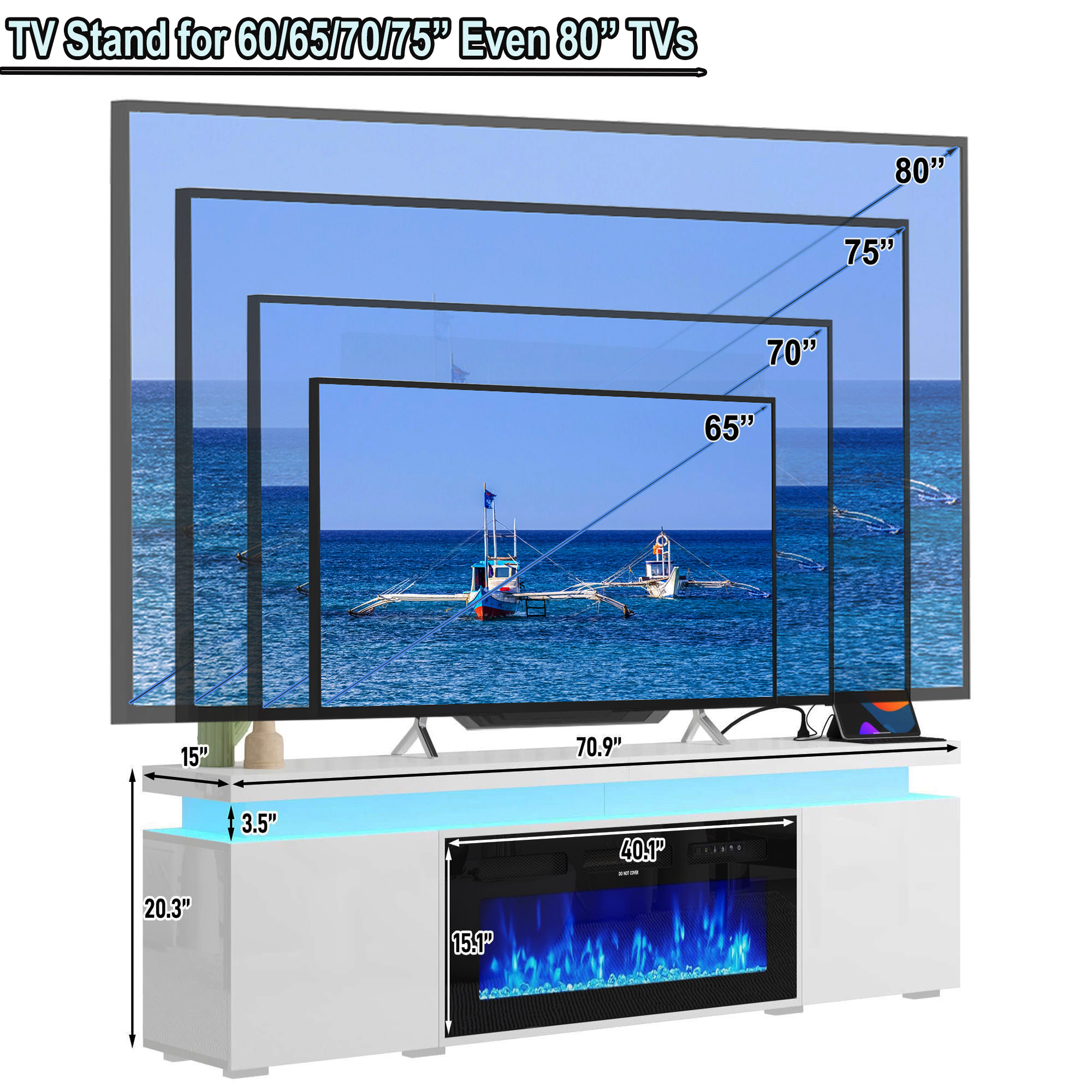 Fireplace TV Stand for 70" -90" with 40'' Electric Fireplace
