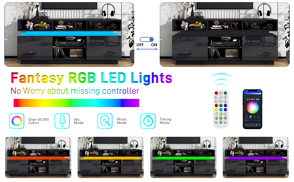 ChVans LED TV Stand for up to 80" TVs with Power Outlet, Modern Tall Entertainment Center with Storage, High Gloss Gaming TV Media Console with 2 Storage Cabinets for Living Room, Bed Room