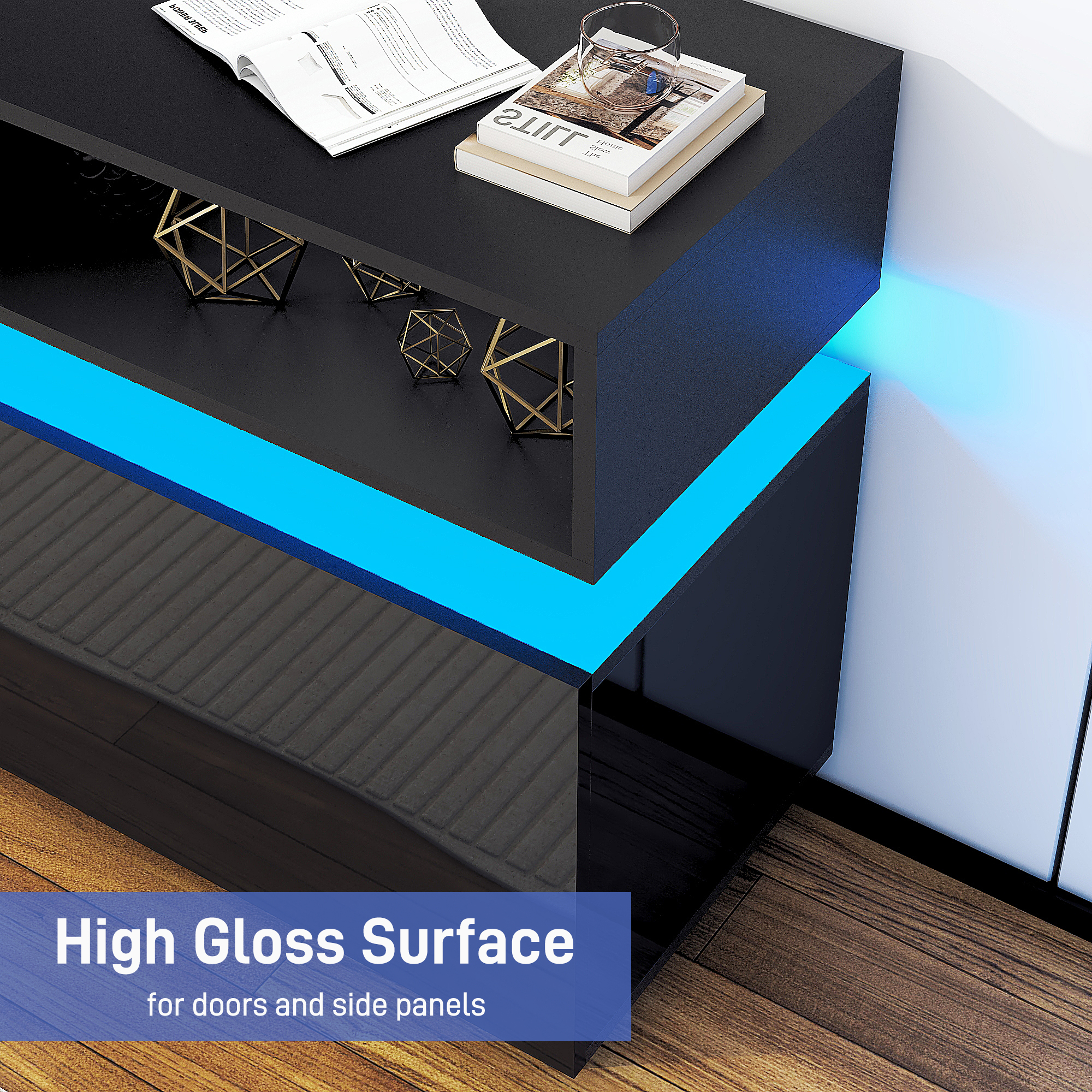 ChVans LED TV Stand for up to 80" TVs with Power Outlet, Modern Tall Entertainment Center with Storage, High Gloss Gaming TV Media Console with 2 Storage Cabinets for Living Room, Bed Room