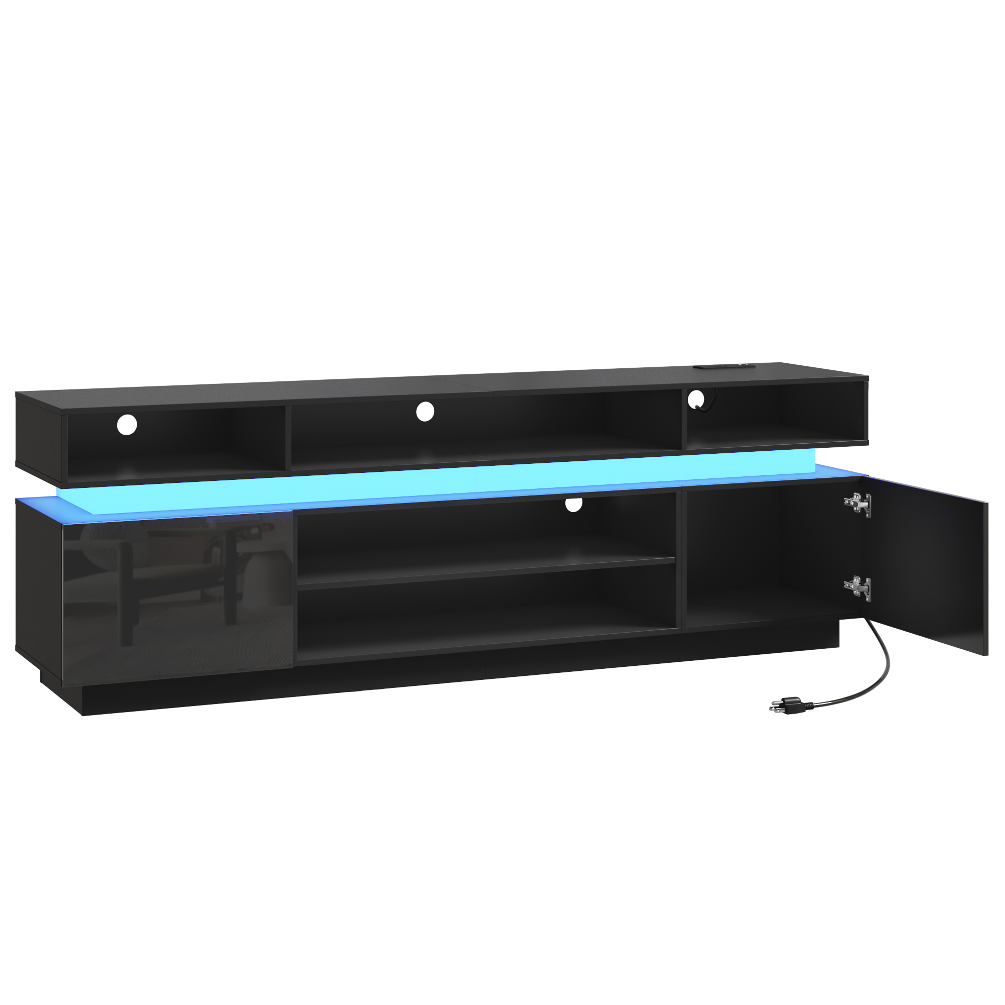 ChVans 82.7" LED TV Stand for up to 95" TVs with Power Outlet, Modern Tall Entertainment Center with Storage, High Gloss Gaming TV Media Console with 2 Storage Cabinets for Living Room, Bed Room