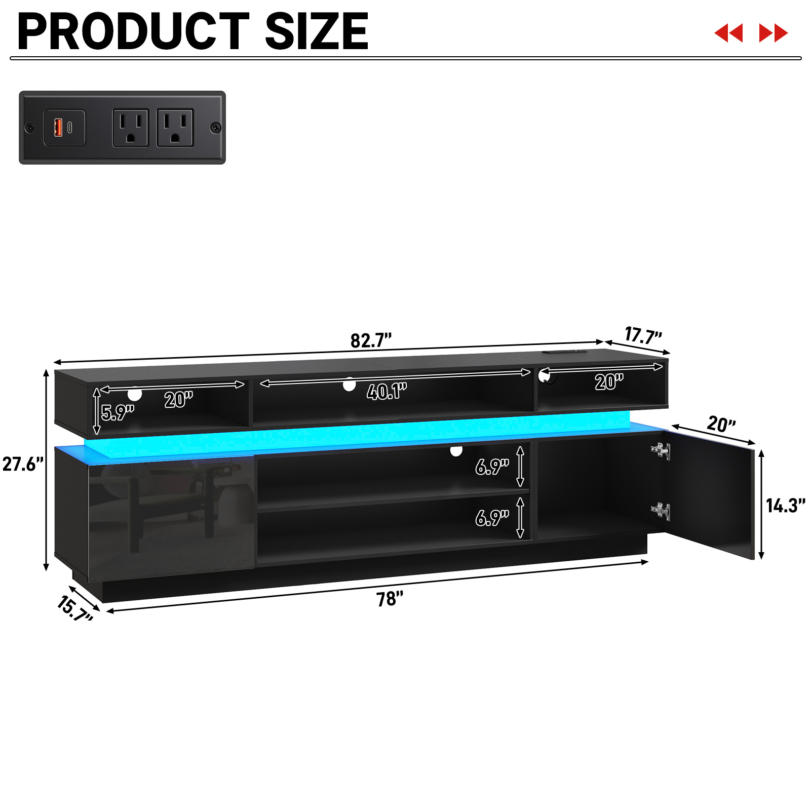 ChVans 82.7" LED TV Stand for up to 95" TVs with Power Outlet, Modern Tall Entertainment Center with Storage, High Gloss Gaming TV Media Console with 2 Storage Cabinets for Living Room, Bed Room