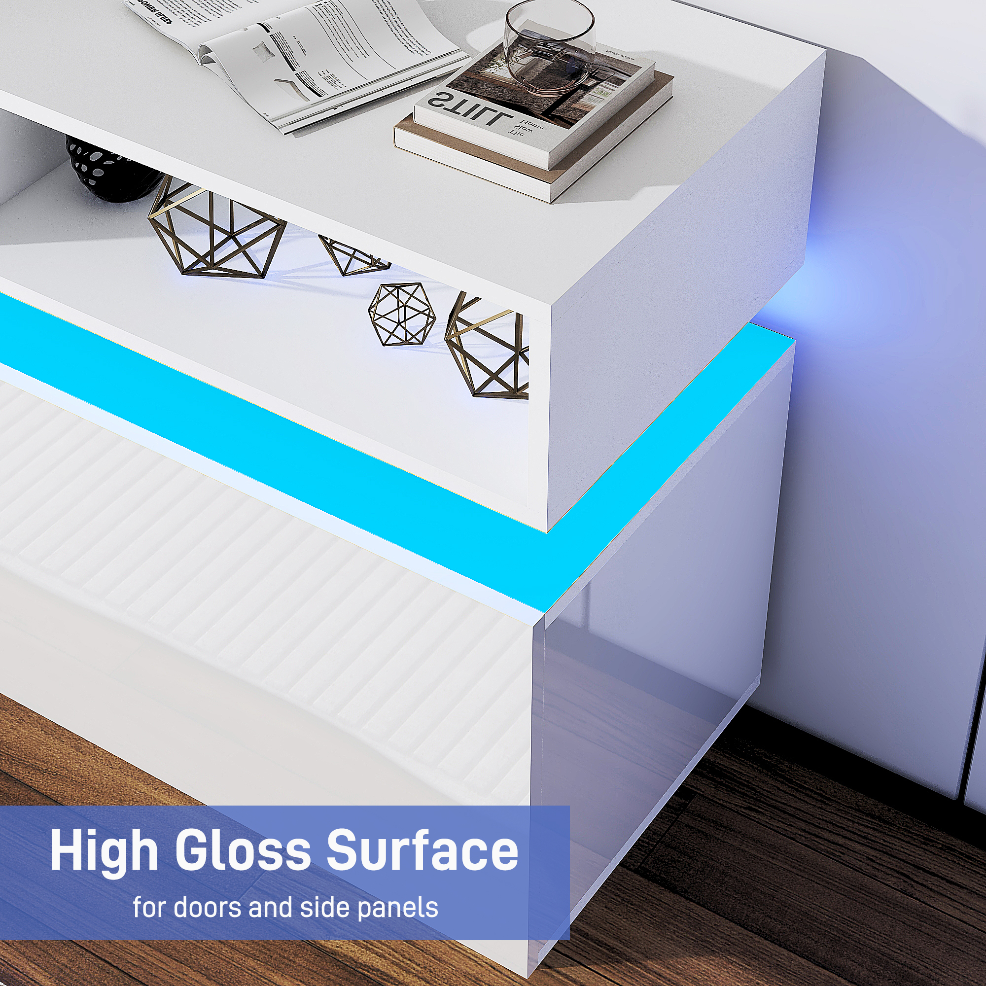 ChVans LED TV Stand for up to 80" TVs with Power Outlet, Modern Tall Entertainment Center with Storage, High Gloss Gaming TV Media Console with 2 Storage Cabinets for Living Room, Bed Room