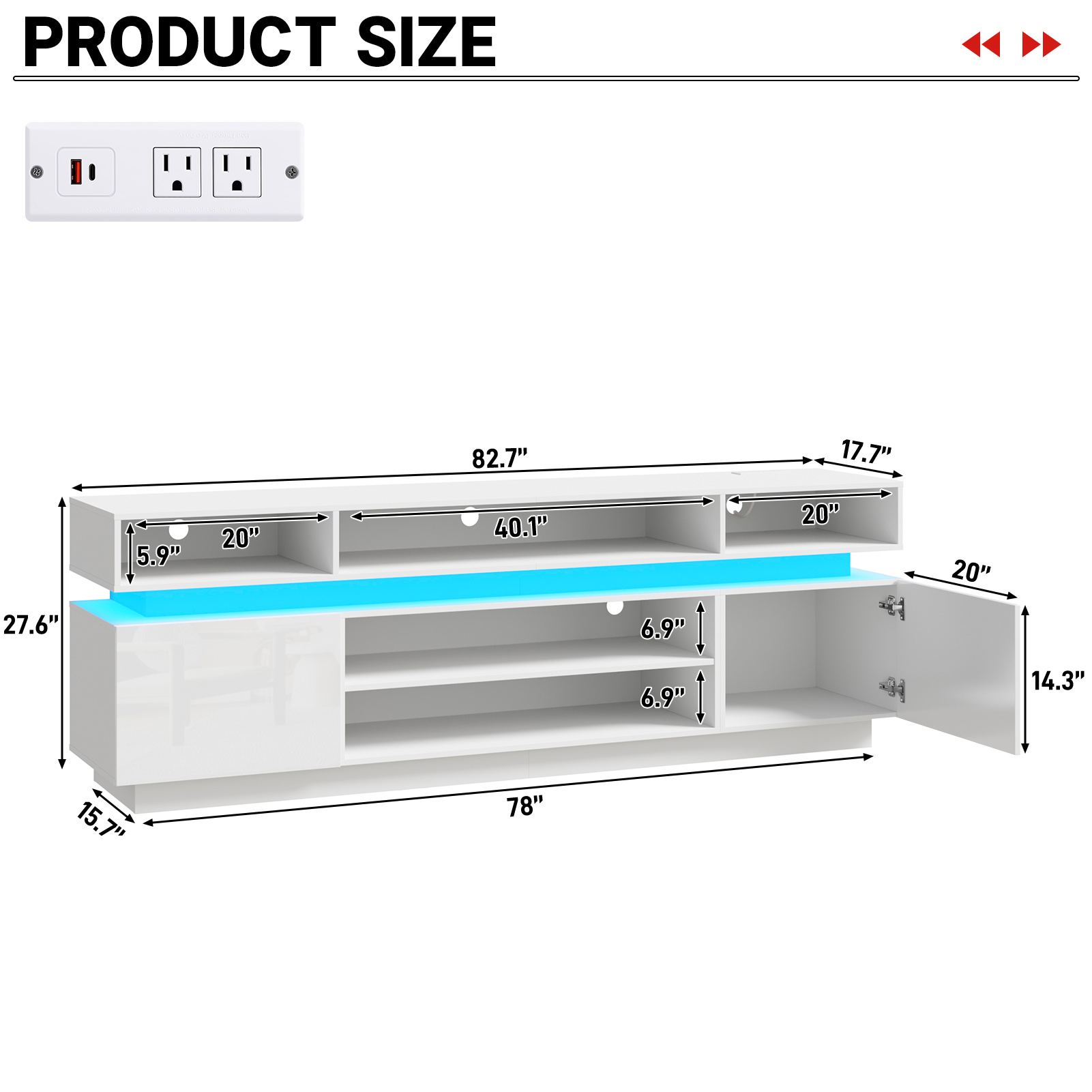 ChVans 82.7" LED TV Stand for up to 95" TVs with Power Outlet, Modern Tall Entertainment Center with Storage, High Gloss Gaming TV Media Console with 2 Storage Cabinets for Living Room, Bed Room