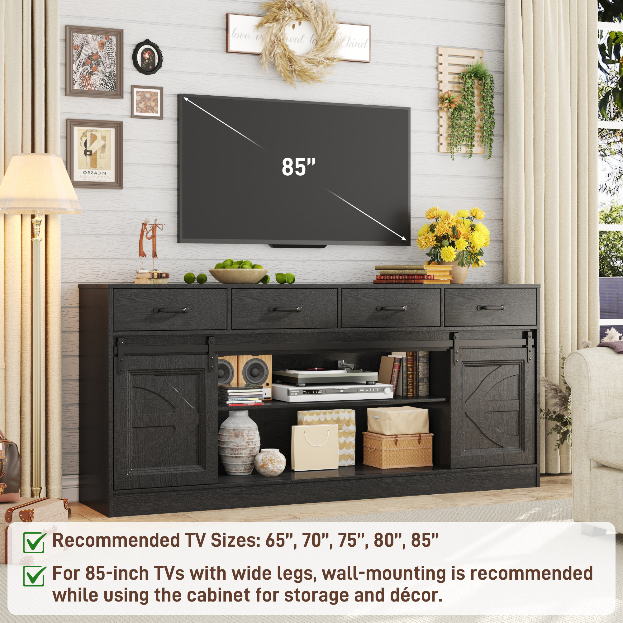 Farmhouse Buffet Cabinet, 70” Large Sideboard Cabinet with 3 Drawer, Rustic Storage Cabinets with Sliding Barn Door, Coffee Bar for Dinning Room, Kitchen, Hallway, and Living Room