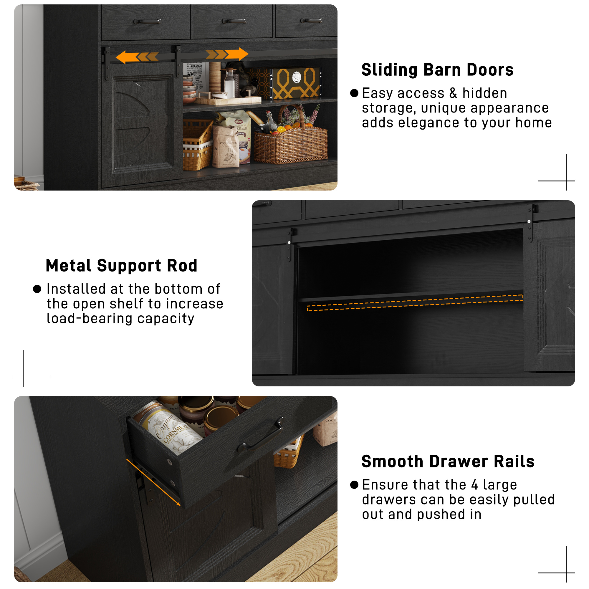 Farmhouse Buffet Cabinet, 70” Large Sideboard Cabinet with 3 Drawer, Rustic Storage Cabinets with Sliding Barn Door, Coffee Bar for Dinning Room, Kitchen, Hallway, and Living Room