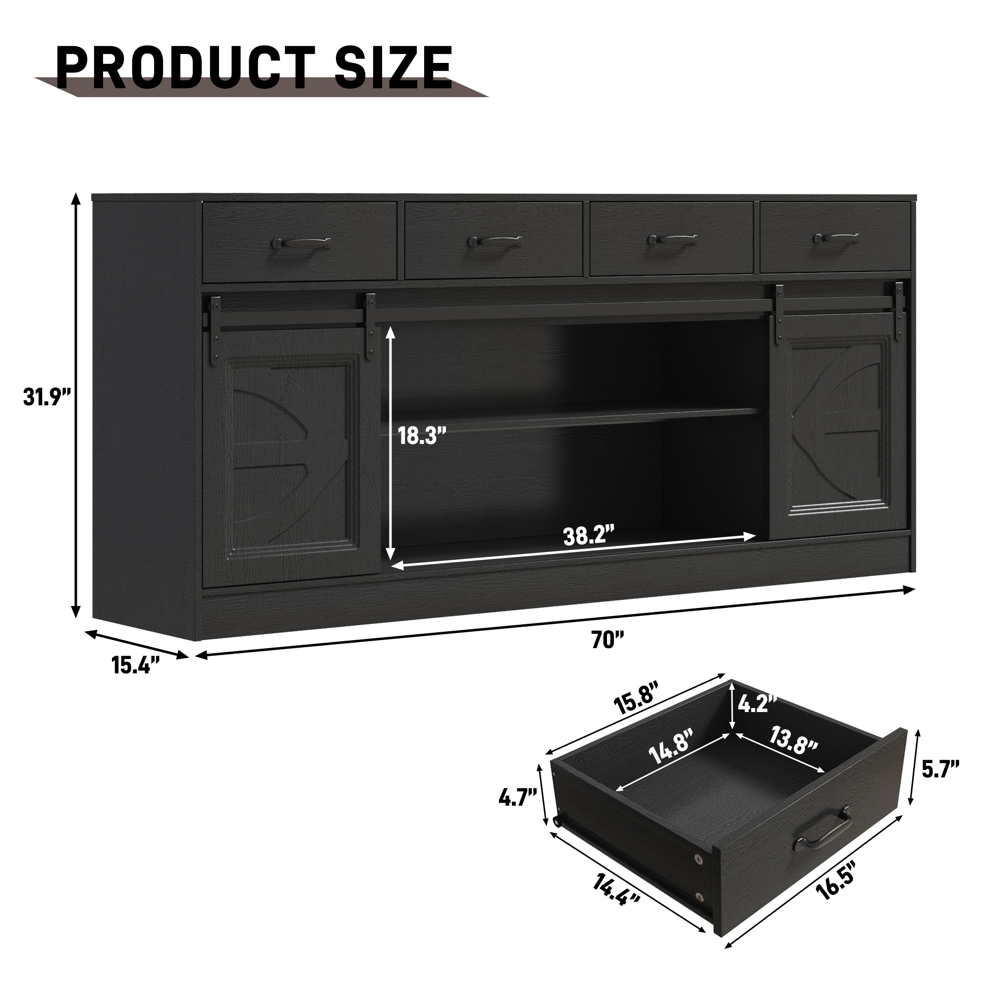 Farmhouse Buffet Cabinet, 70” Large Sideboard Cabinet with 3 Drawer, Rustic Storage Cabinets with Sliding Barn Door, Coffee Bar for Dinning Room, Kitchen, Hallway, and Living Room