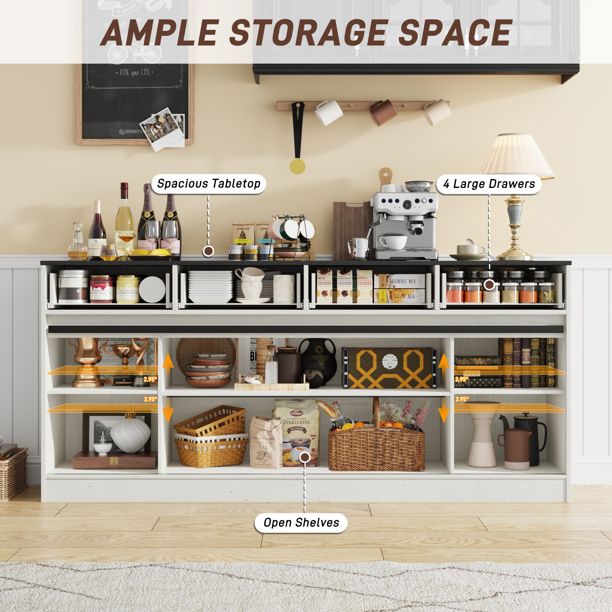 Farmhouse Buffet Cabinet, 70” Large Sideboard Cabinet with 3 Drawer, Rustic Storage Cabinets with Sliding Barn Door, Coffee Bar for Dinning Room, Kitchen, Hallway, and Living Room