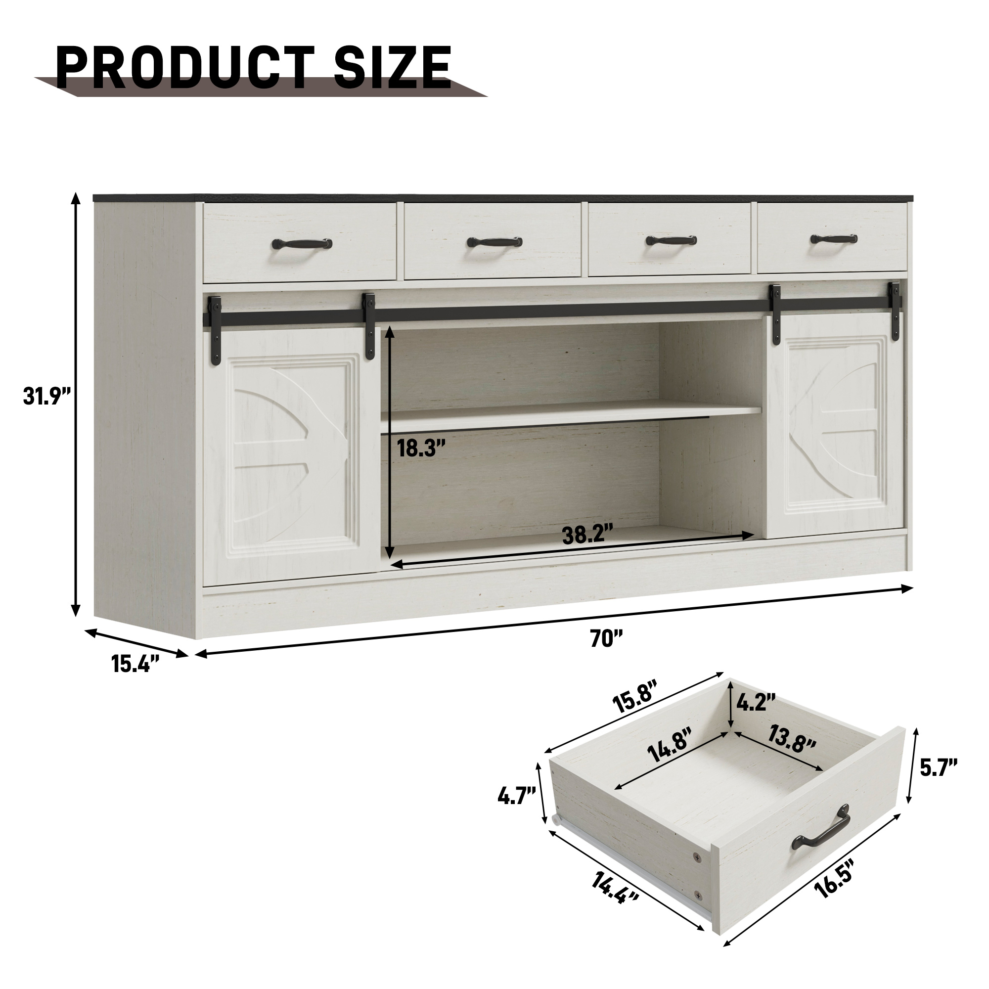 Farmhouse Buffet Cabinet, 70” Large Sideboard Cabinet with 3 Drawer, Rustic Storage Cabinets with Sliding Barn Door, Coffee Bar for Dinning Room, Kitchen, Hallway, and Living Room