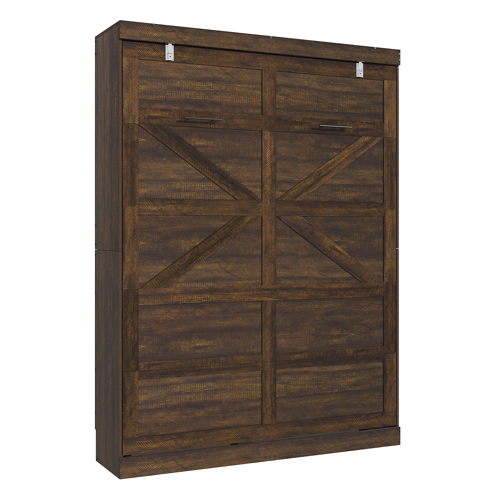 ANPOO Queen Size Murphy Bed with 2 LED Lights, Farmhouse Wood Hidden Foldable Wall Bed Frame with Gas Struts, Storage Bed Cabinet for Bedroom, Office, Space-Saving, No Box Spring Needed