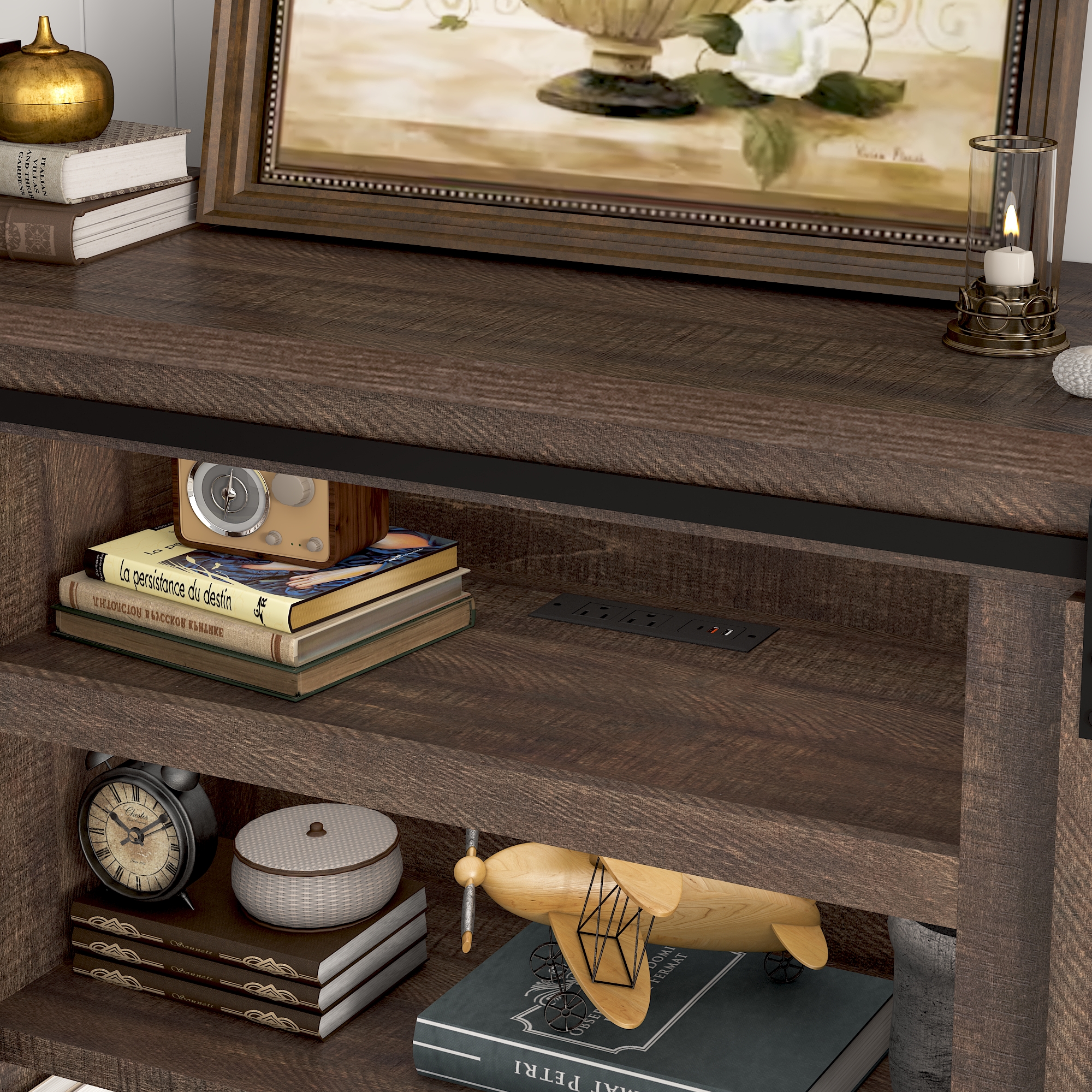 ChVans TV Stand for TVs up to 75", 66" Farmhouse Entertainment Center with Storage Cabinets, Sliding Barn Doors and Power Outlets, Rustic Media TV Console Table for Living Room