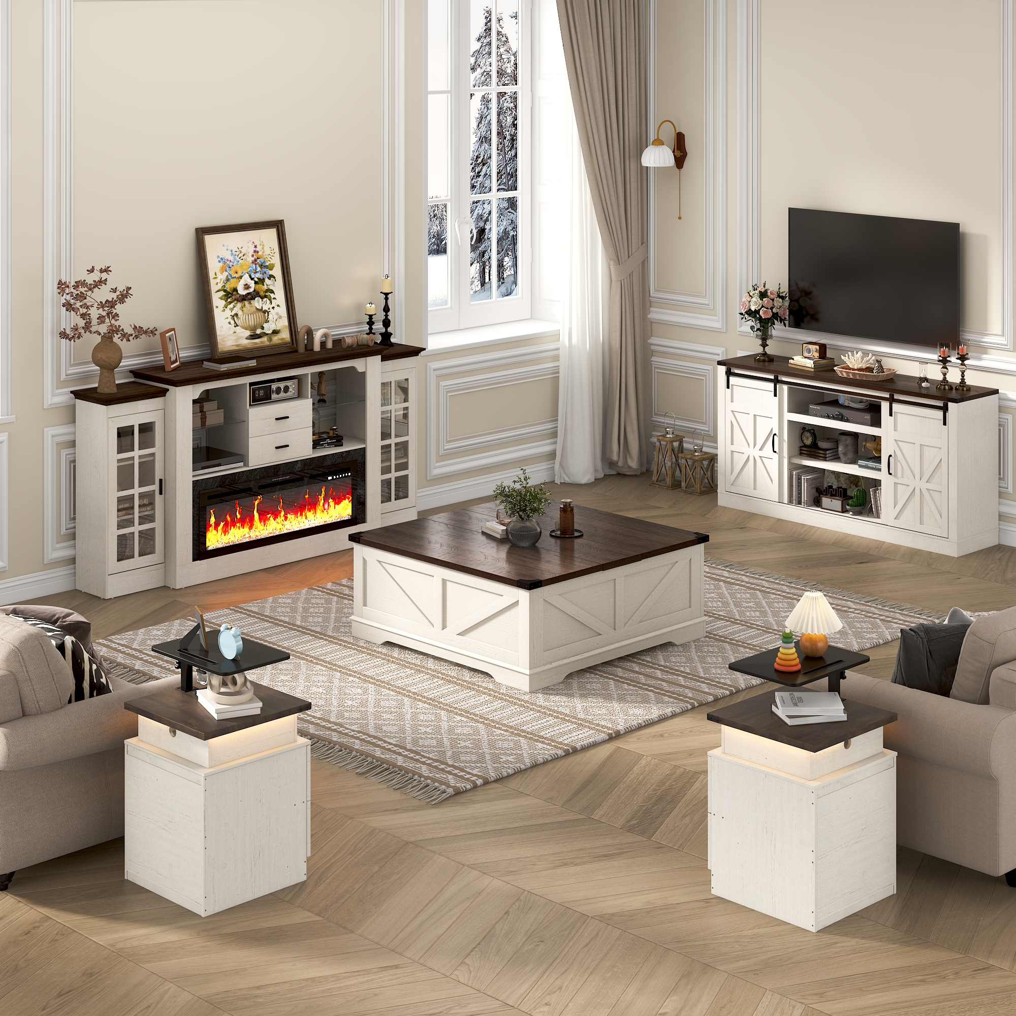 ChVans TV Stand for TVs up to 75", 66" Farmhouse Entertainment Center with Storage Cabinets, Sliding Barn Doors and Power Outlets, Rustic Media TV Console Table for Living Room