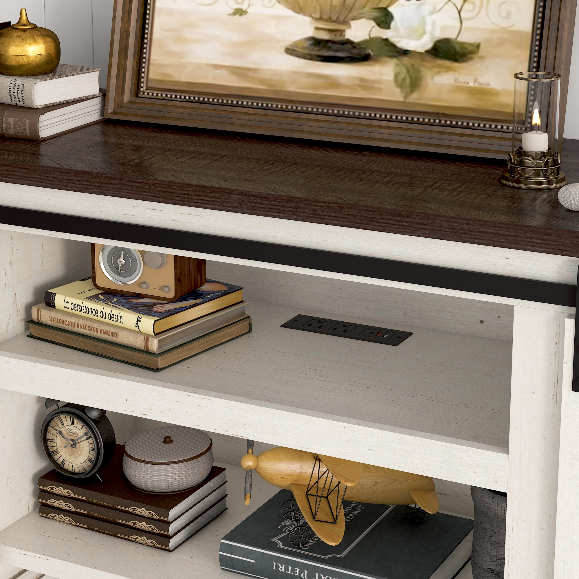 ChVans TV Stand for TVs up to 75", 66" Farmhouse Entertainment Center with Storage Cabinets, Sliding Barn Doors and Power Outlets, Rustic Media TV Console Table for Living Room