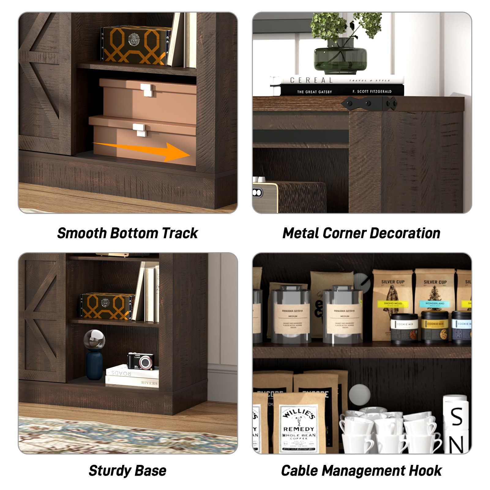 66" Farmhouse TV Stand for 65" 70" 75" TVs with Power Charging Station