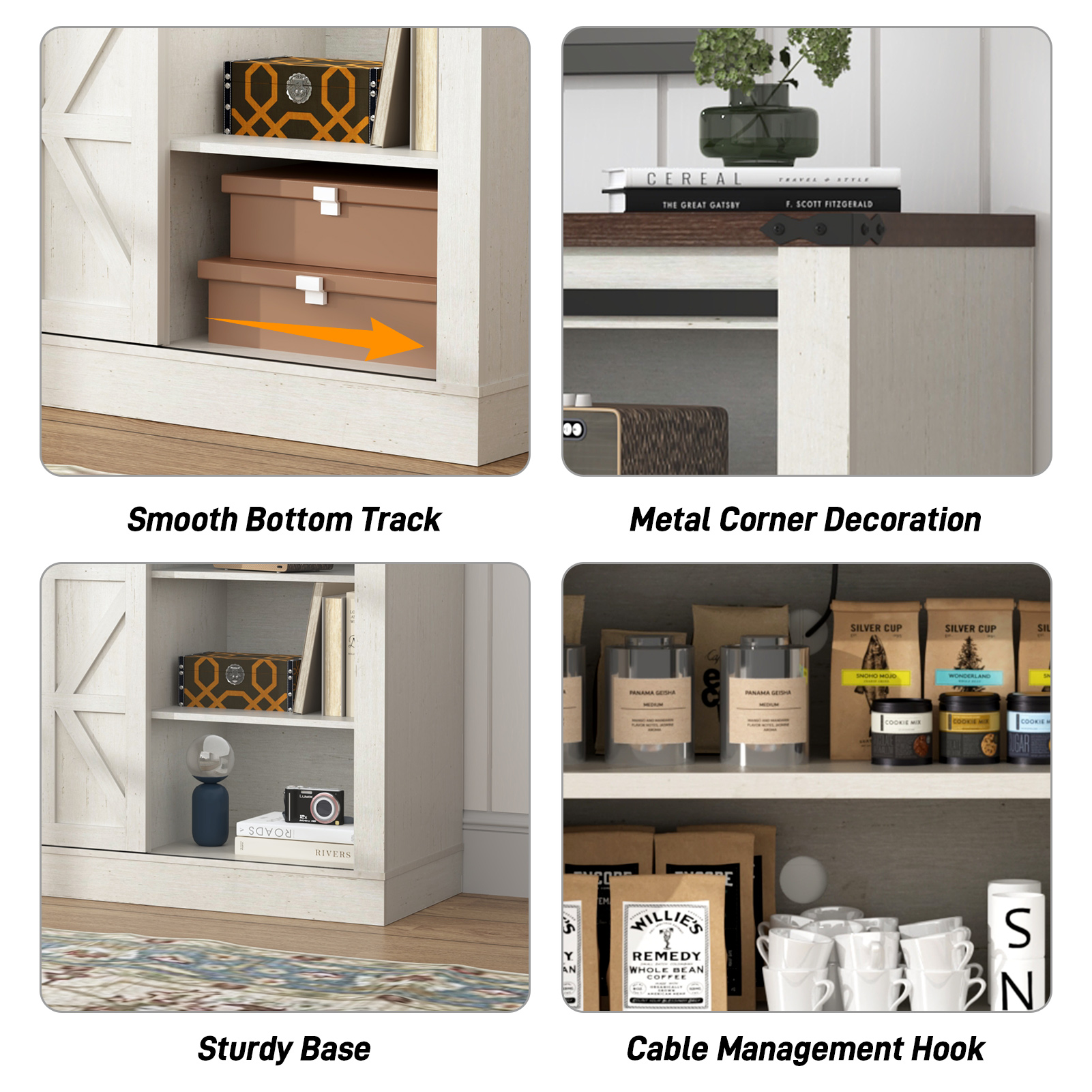 66" Farmhouse TV Stand for 65" 70" 75" TVs with Power Charging Station