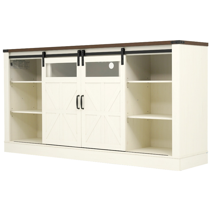 66" Farmhouse TV Stand for 65" 70" 75" TVs with Power Charging Station