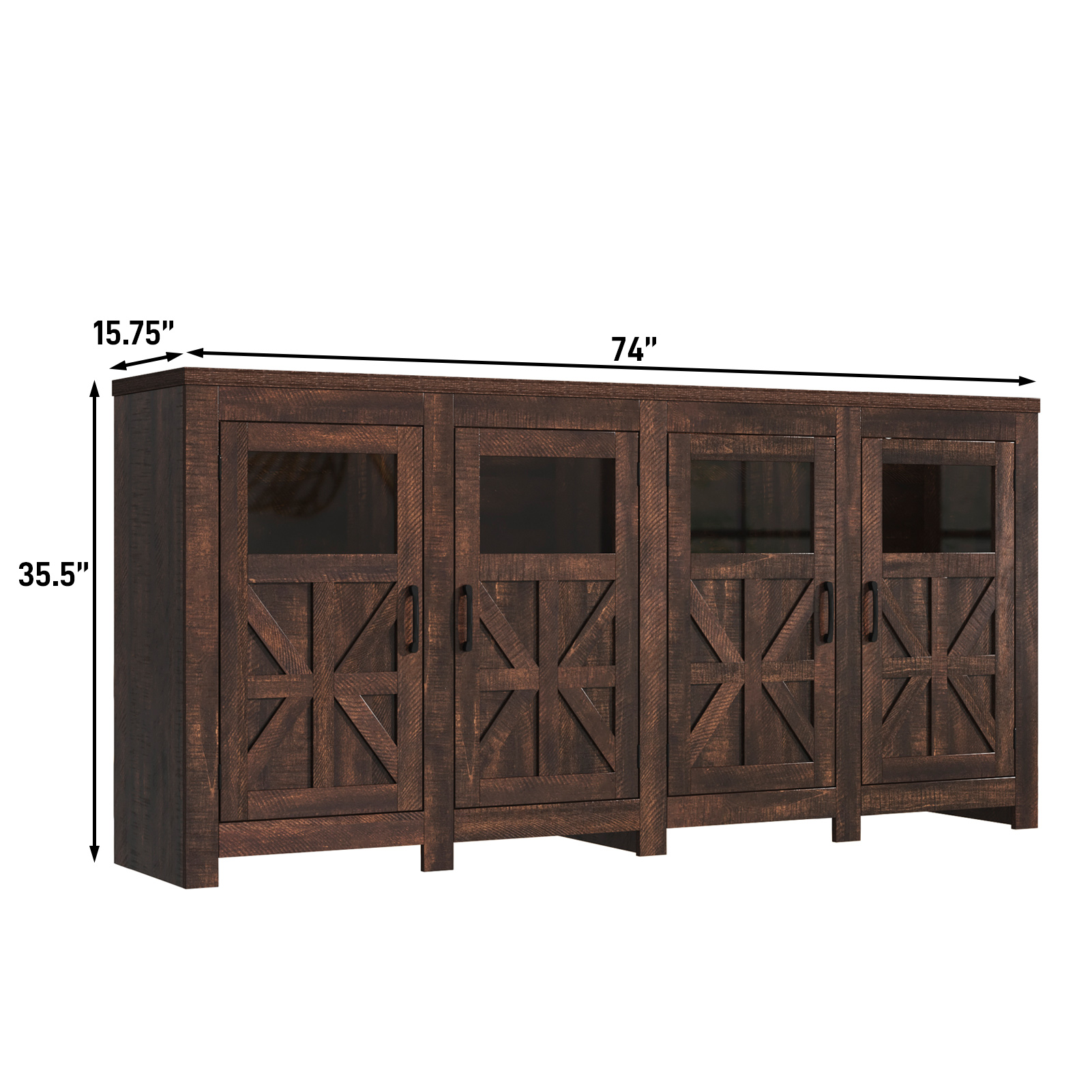 ChVans LED Farmhouse TV stand for up to 85" TVs with Power Outlet, 74" Large Entertainment Center Console Table, 33.5" Tall Rustic Media Console w/Storage Shelves for Living Room