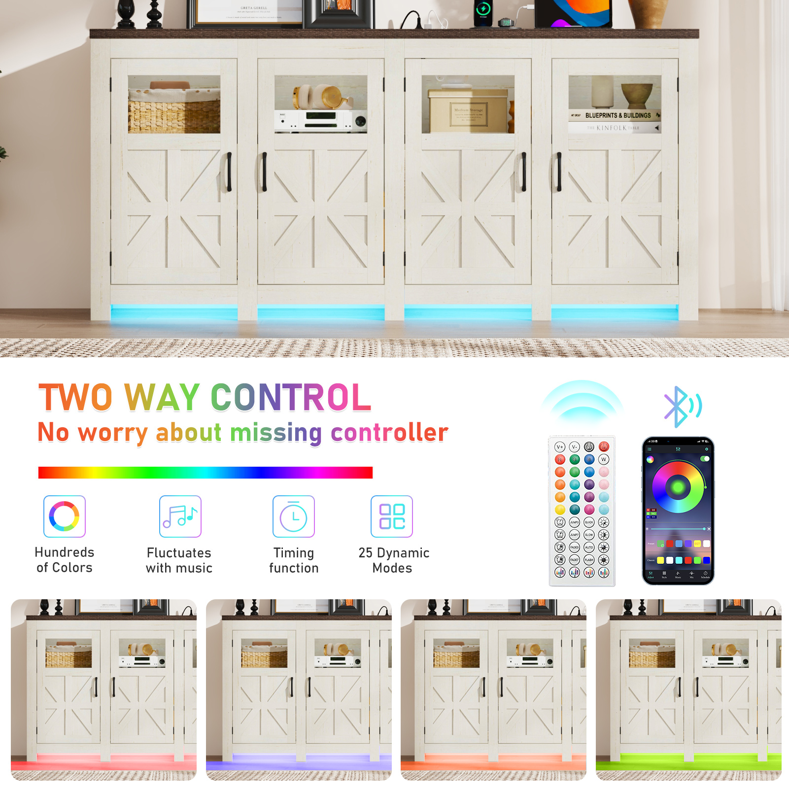 ChVans LED Farmhouse TV stand for up to 85" TVs with Power Outlet, 74" Large Entertainment Center Console Table, 33.5" Tall Rustic Media Console w/Storage Shelves for Living Room