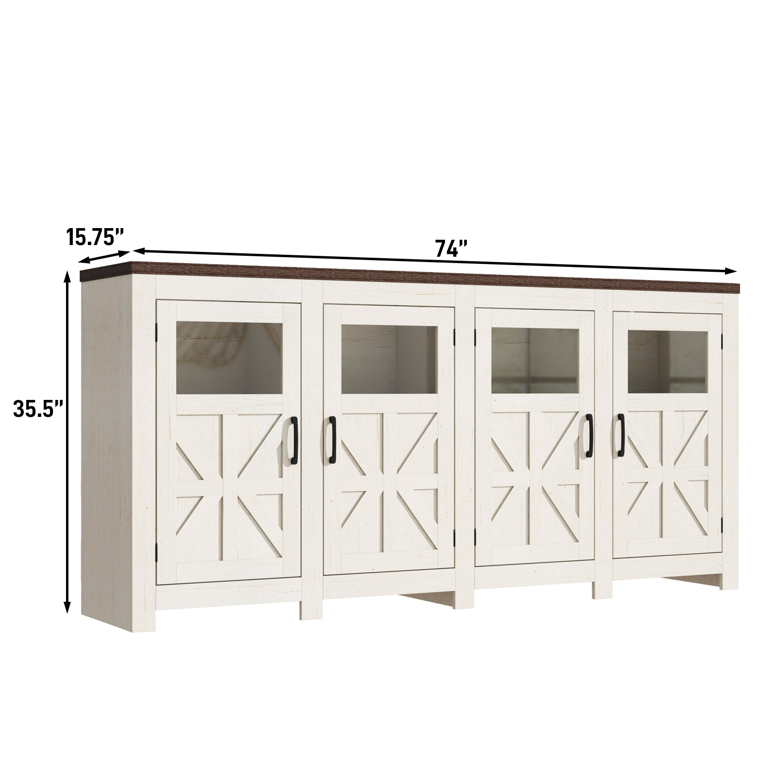 ChVans LED Farmhouse TV stand for up to 85" TVs with Power Outlet, 74" Large Entertainment Center Console Table, 33.5" Tall Rustic Media Console w/Storage Shelves for Living Room
