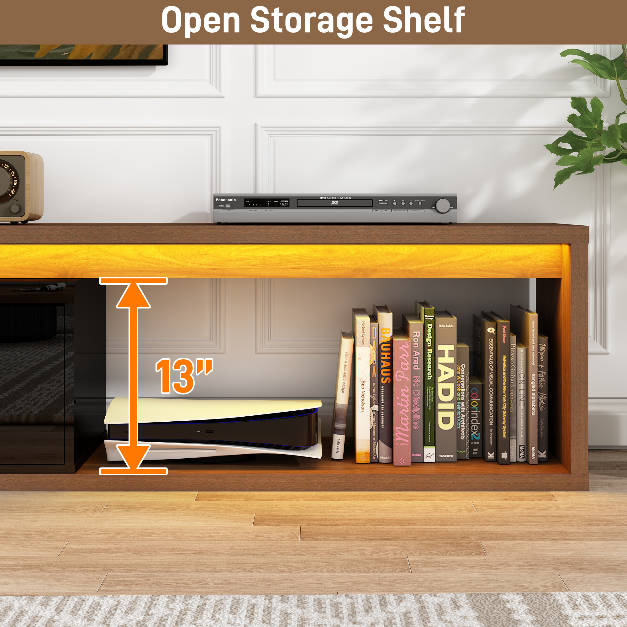 ANPOO Extendable TV Stand Cabinet with Drawers & LED Light, High Gloss Modern Minimalist Entertainment Center for Up to 120" TV, Reversible Extra Long TV Media Console