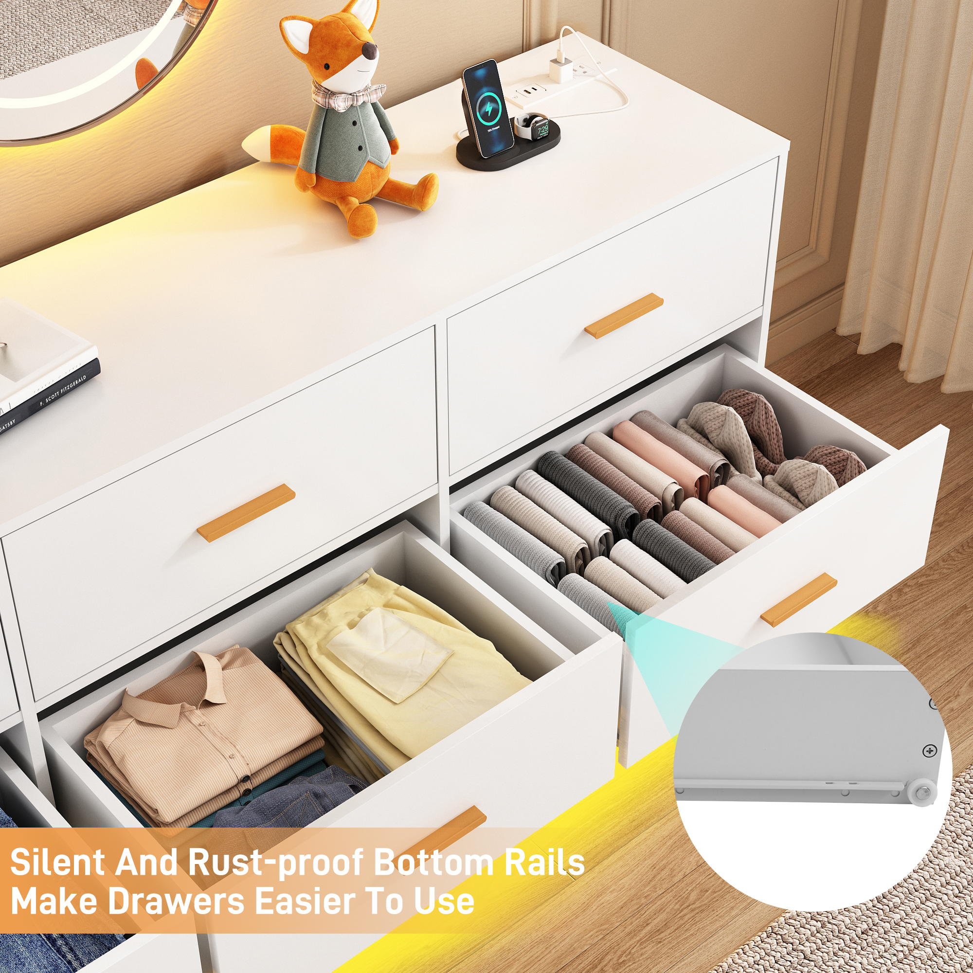 ChVans 9 Drawer Dressers with 60000-color LED Lights & Power Outlet, 63'' Long Modern Chest of Drawers for Closet, Wide Drawer Organizer Cabinet for Bedroom, Living Room, Entryway, Hallway