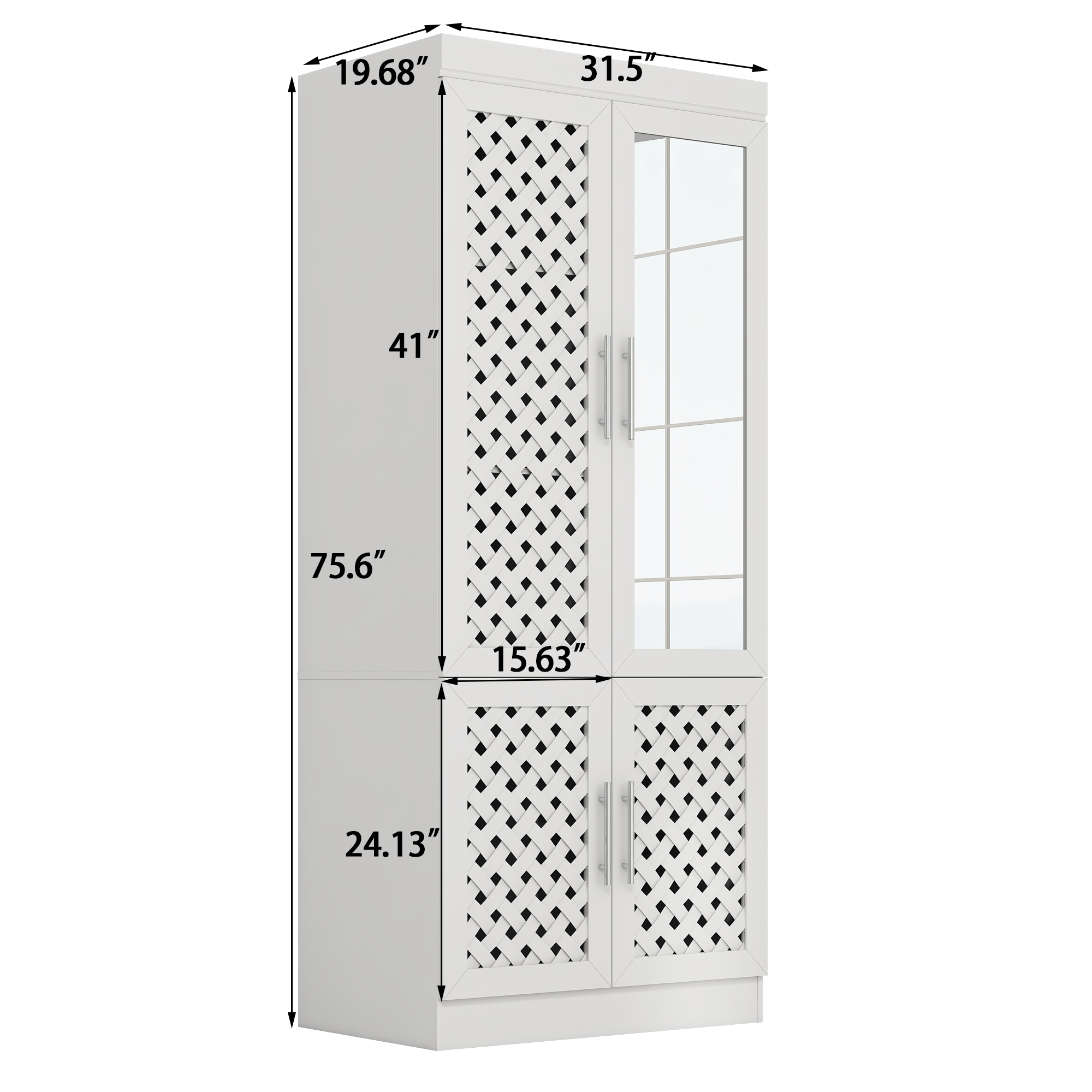 ChVans Armoire Wardrobe Closet with 3 Woven Doors & Sensor Light, 75.6''H Armoire Storage Cabinet with Mirror, Cabinet, Hanging Rod, Freestanding Wooden Closet for Bedroom