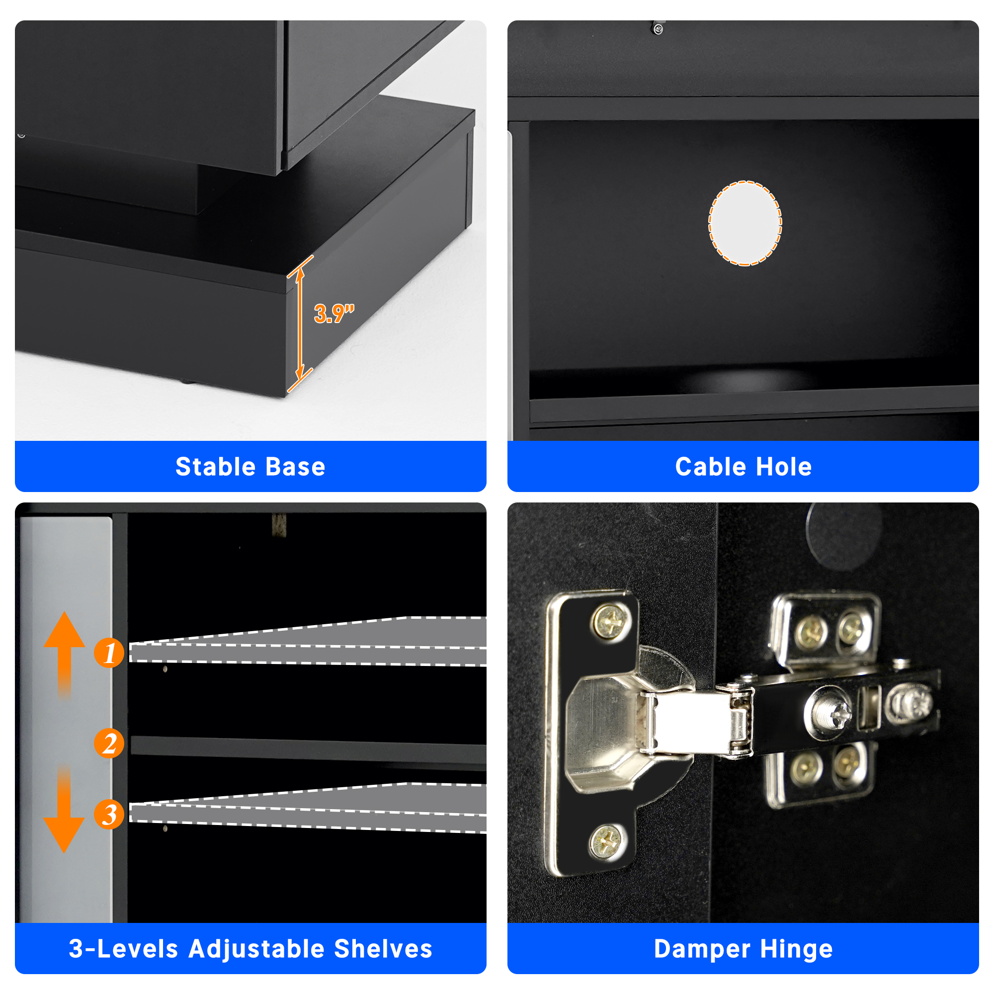 ChVans 71" LED TV Stand for TVs up to 85" with Power Outlets, High Gloss Surface, 2 Storage Cabinet, Modern Style, TV Media Console with Storage