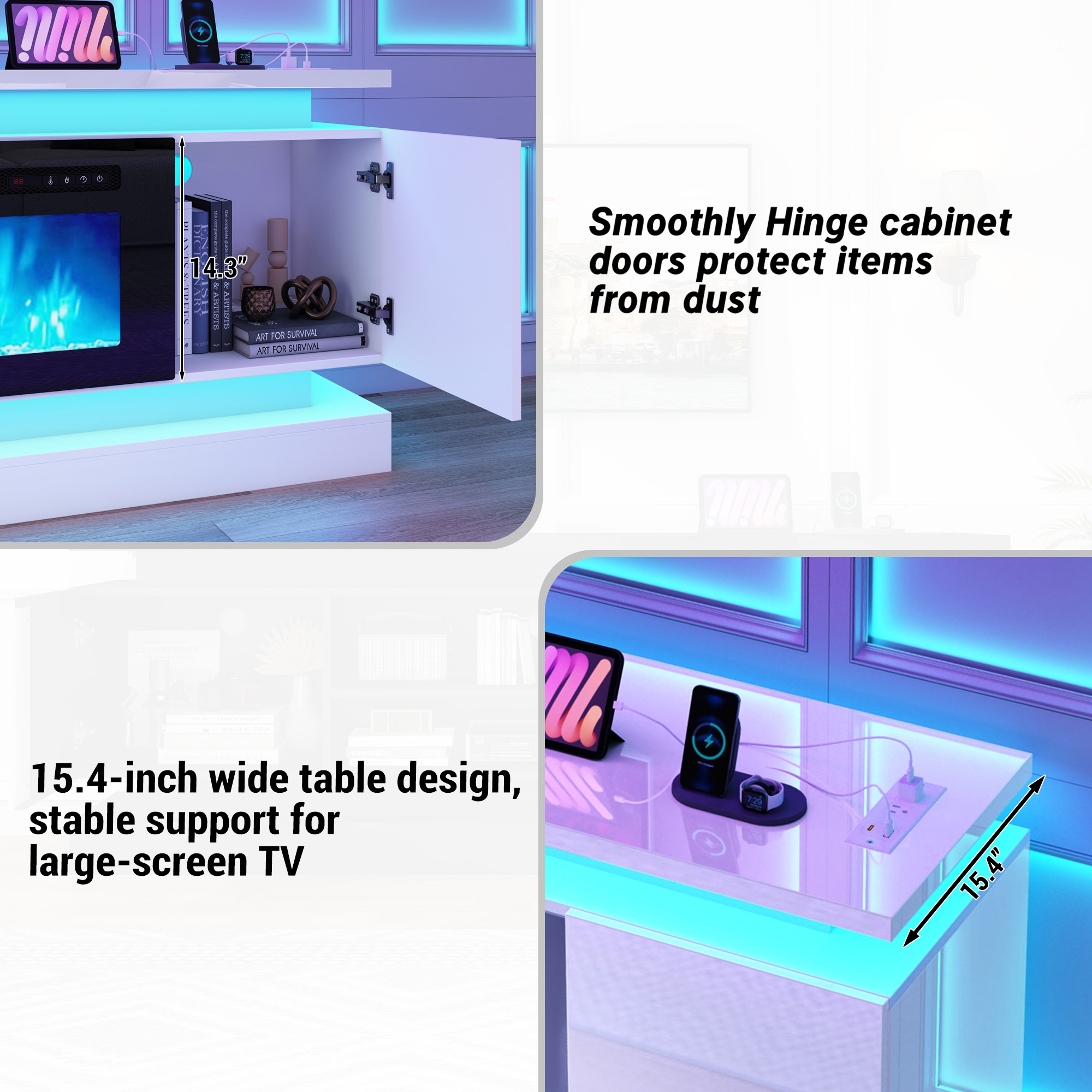 ChVans Fireplace TV Stand for 95" TV, 81" LED TV Stand with 50" Electric Fireplace & Power Outlet, High Gloss Surface, 2 Storage Cabinet, Modern Style, Black