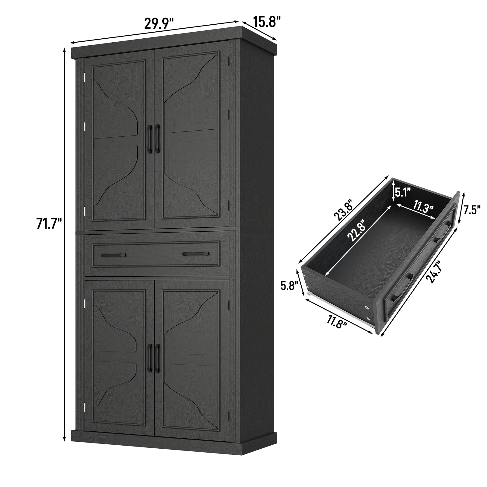 ChVans 72" Tall Kitchen Pantry, Farmhouse Storage Cabinet with Barn Doors, Organizer, Drawer and Adjustable Shelves, Rustic Wood Cupboard for Kitchen, Dining Room