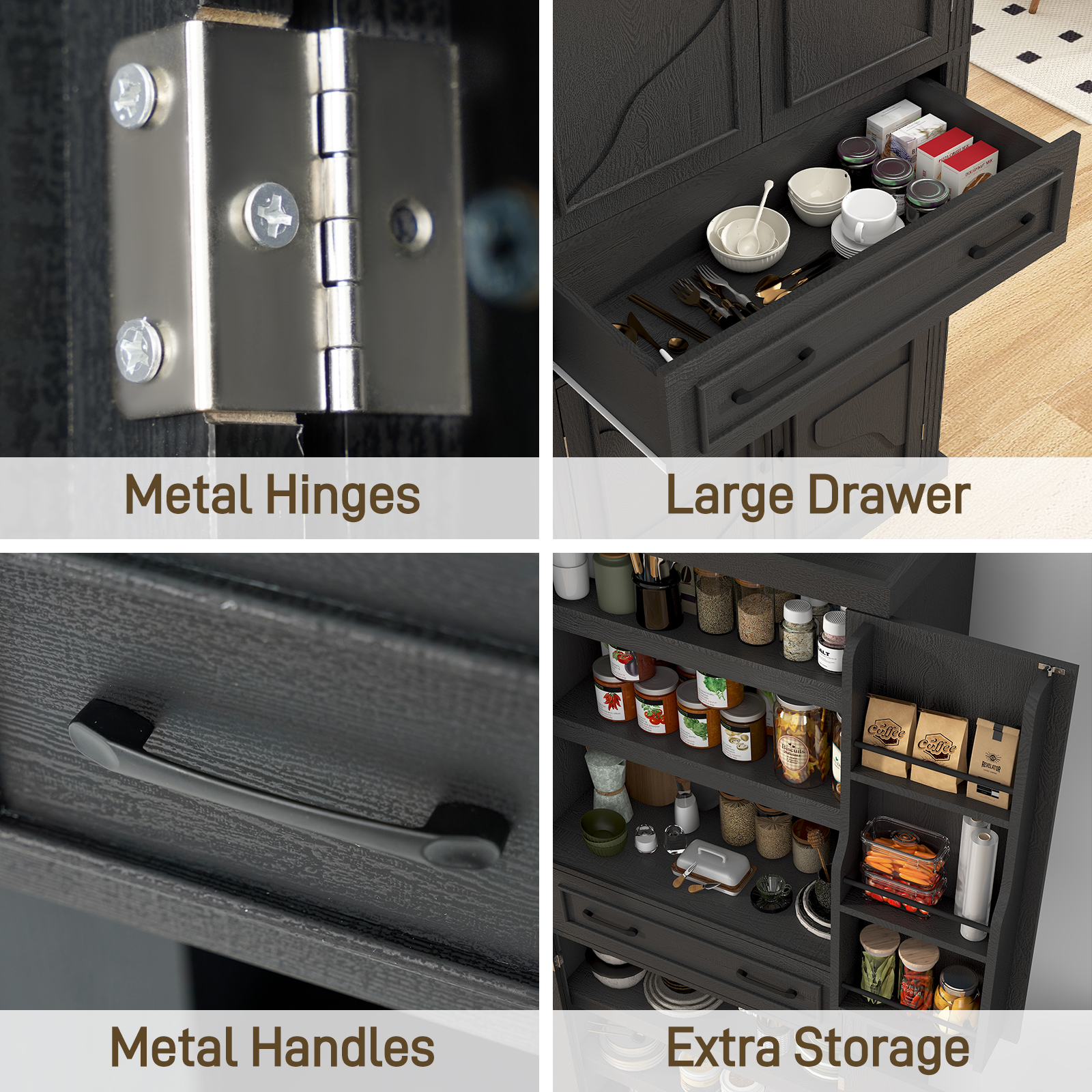 ChVans 72" Tall Kitchen Pantry, Farmhouse Storage Cabinet with Barn Doors, Organizer, Drawer and Adjustable Shelves, Rustic Wood Cupboard for Kitchen, Dining Room