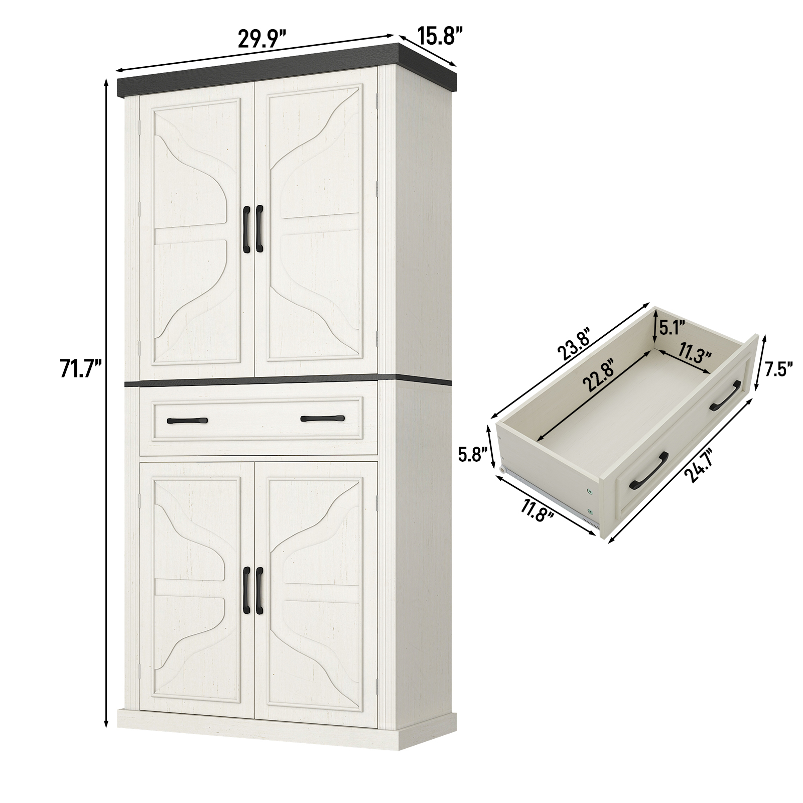 ChVans 72" Tall Kitchen Pantry, Farmhouse Storage Cabinet with Barn Doors, Organizer, Drawer and Adjustable Shelves, Rustic Wood Cupboard for Kitchen, Dining Room