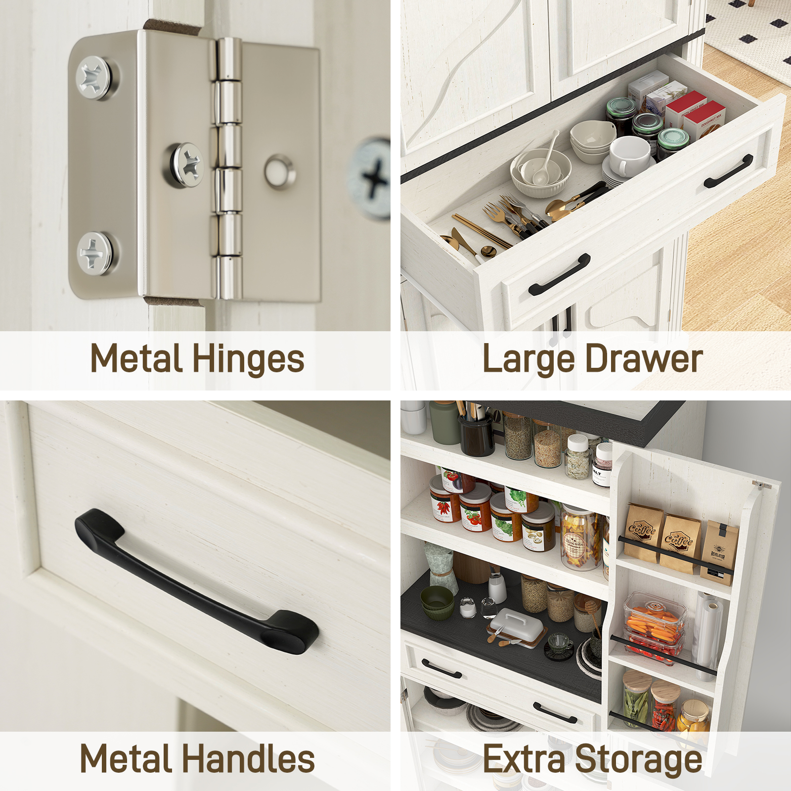 ChVans 72" Tall Kitchen Pantry, Farmhouse Storage Cabinet with Barn Doors, Organizer, Drawer and Adjustable Shelves, Rustic Wood Cupboard for Kitchen, Dining Room