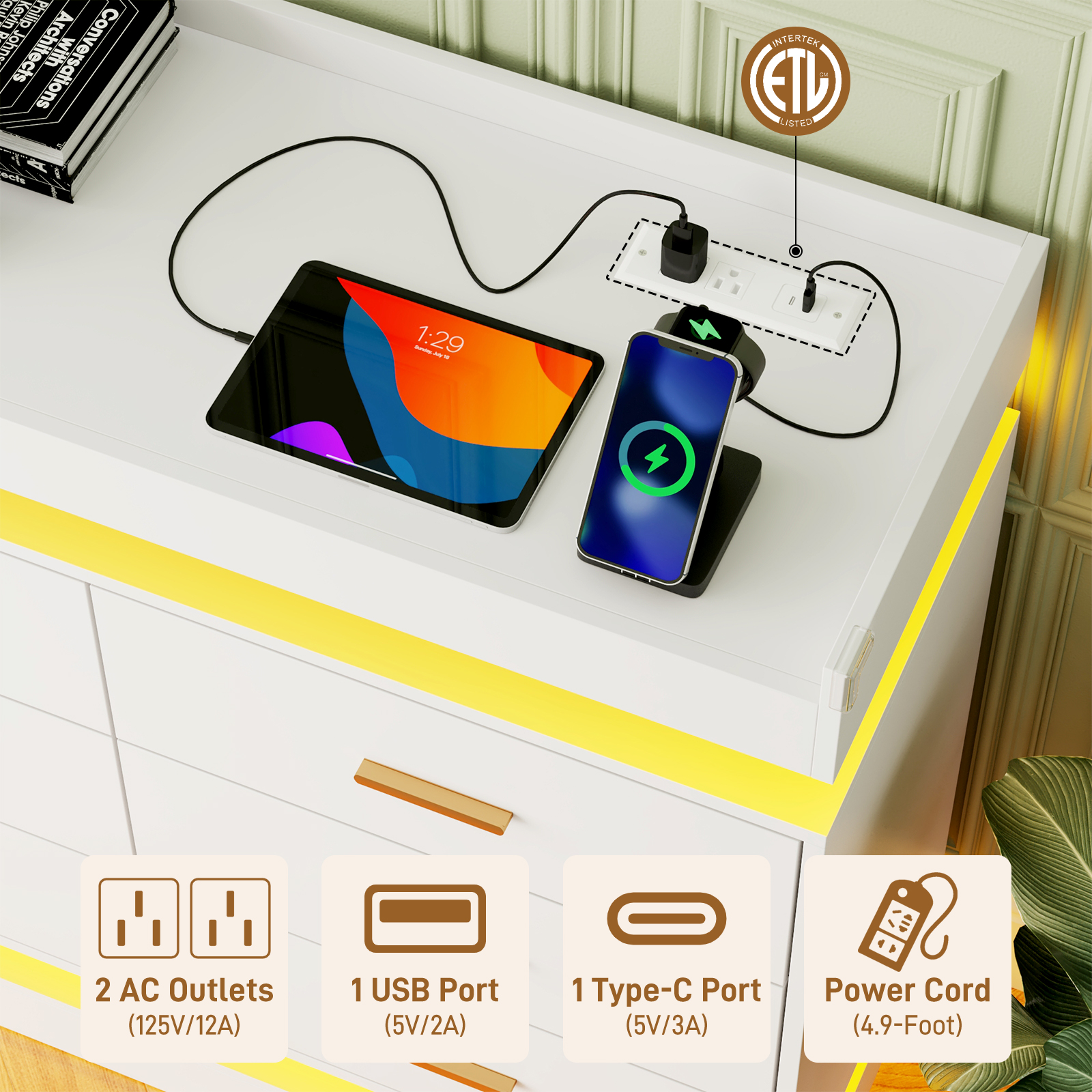 ChVans 9 Drawer Dresser with Power Outlet, Tall Dresser with LED Light, Modern Chest of Drawers for Closet, Triple Wide Drawer Organizer Cabinet for Bedroom, Living Room, Entryway, Hallway