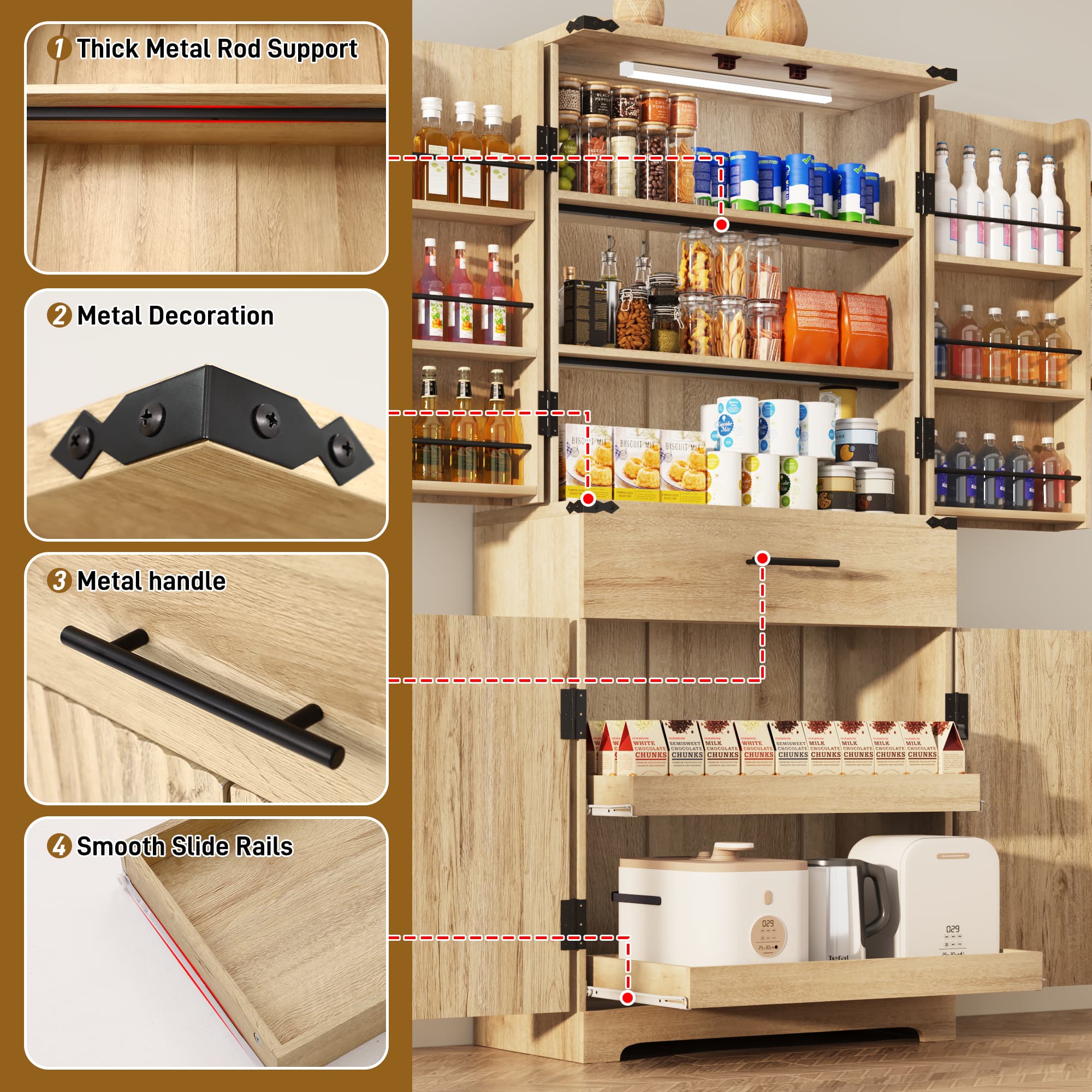 Fluted Kitchen Pantry Cabinet 71"