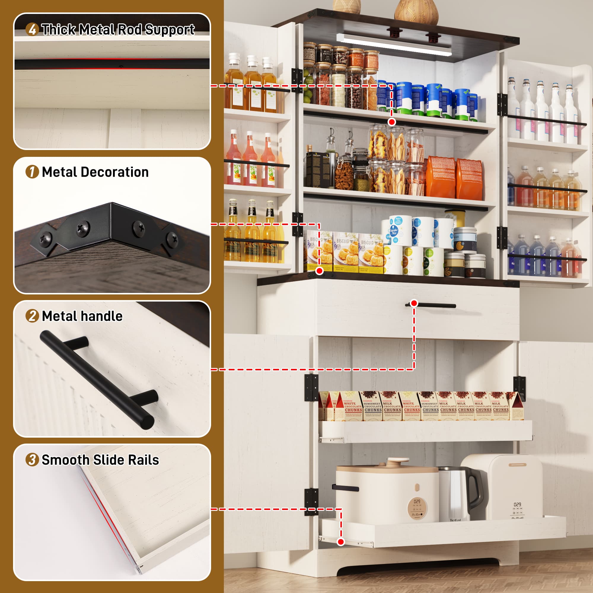 Fluted Kitchen Pantry Cabinet 71"