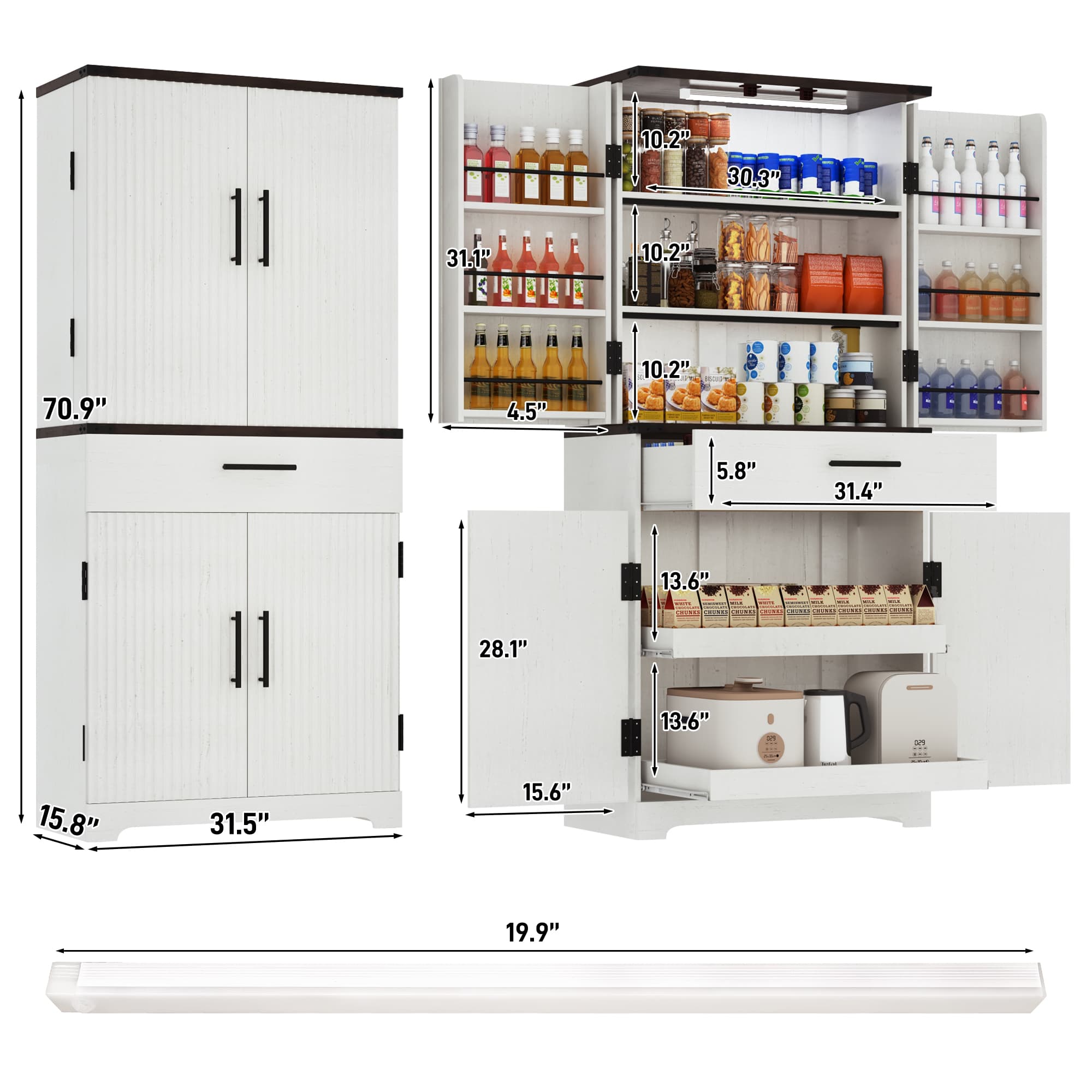 Fluted Kitchen Pantry Cabinet 71"