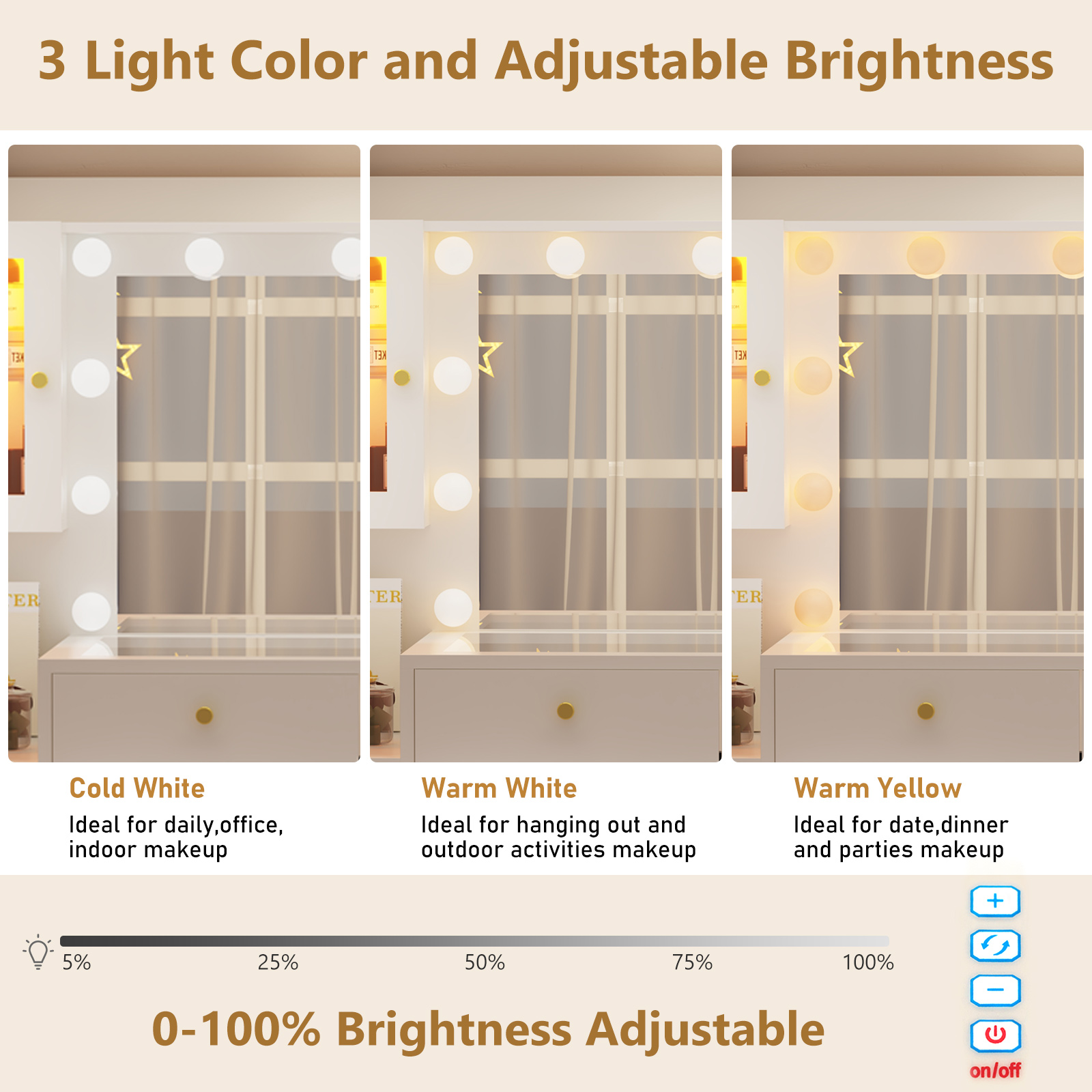 ChVans 62'' Large Vanity Desk with Tempered Glass Top, 11 LED Bulbs, Charging Station, Bedroom Makeup Vanity with 3 Lights Mode LED Mirror, 6 Translucent Drawers, 2 RGB cabinets for Women, Girls Gift