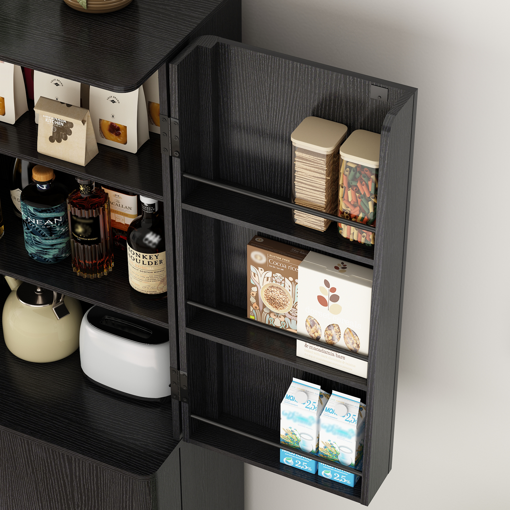 ChVans Curved Edge Kitchen Pantry Cabinets,72" Tall Pantry Storage Cabinet with 12 Side Shelves,Wooden Food Cabinet Pantry Cupboard Freestanding Pantry for Large Dinning or Living Room