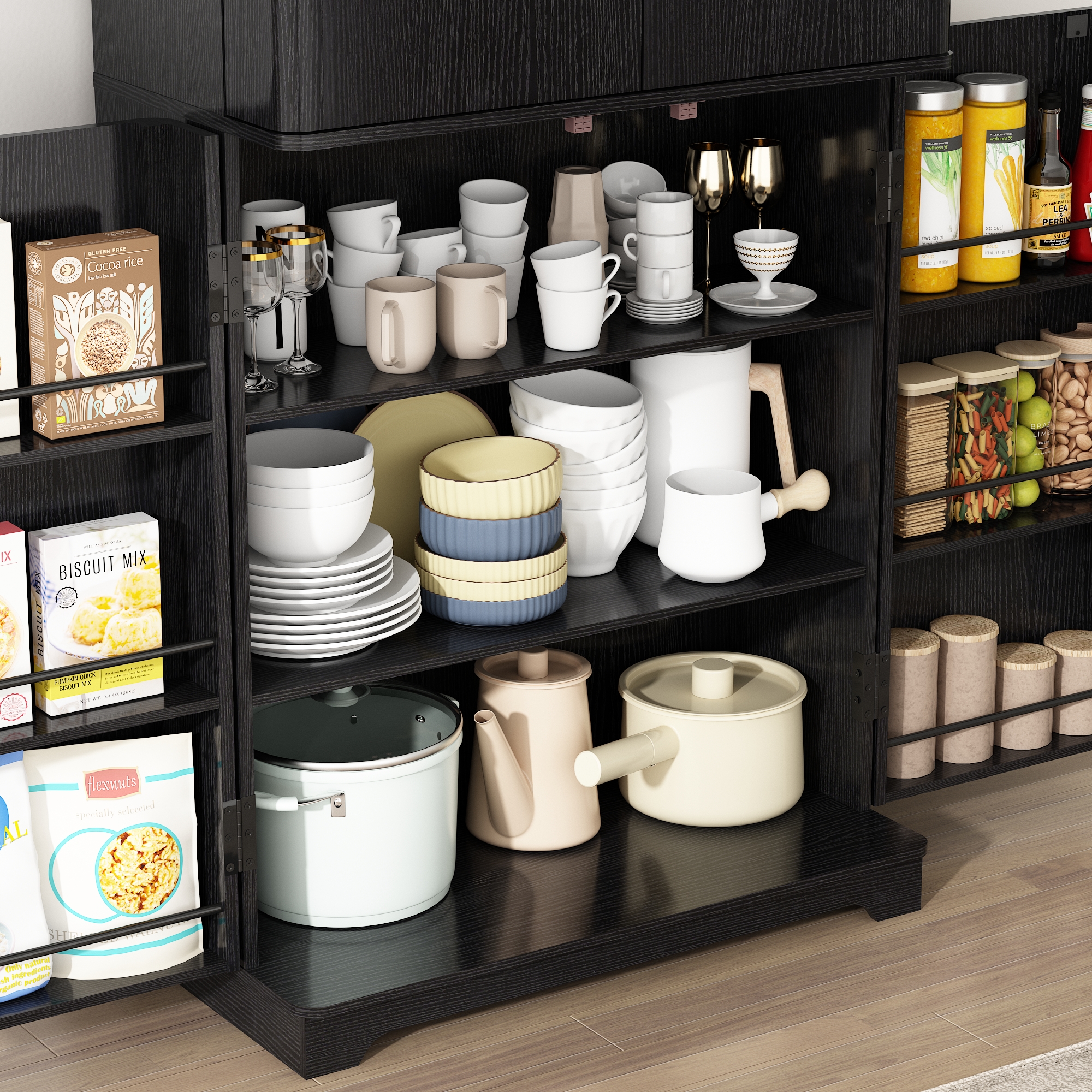 ChVans Curved Edge Kitchen Pantry Cabinets,72" Tall Pantry Storage Cabinet with 12 Side Shelves,Wooden Food Cabinet Pantry Cupboard Freestanding Pantry for Large Dinning or Living Room